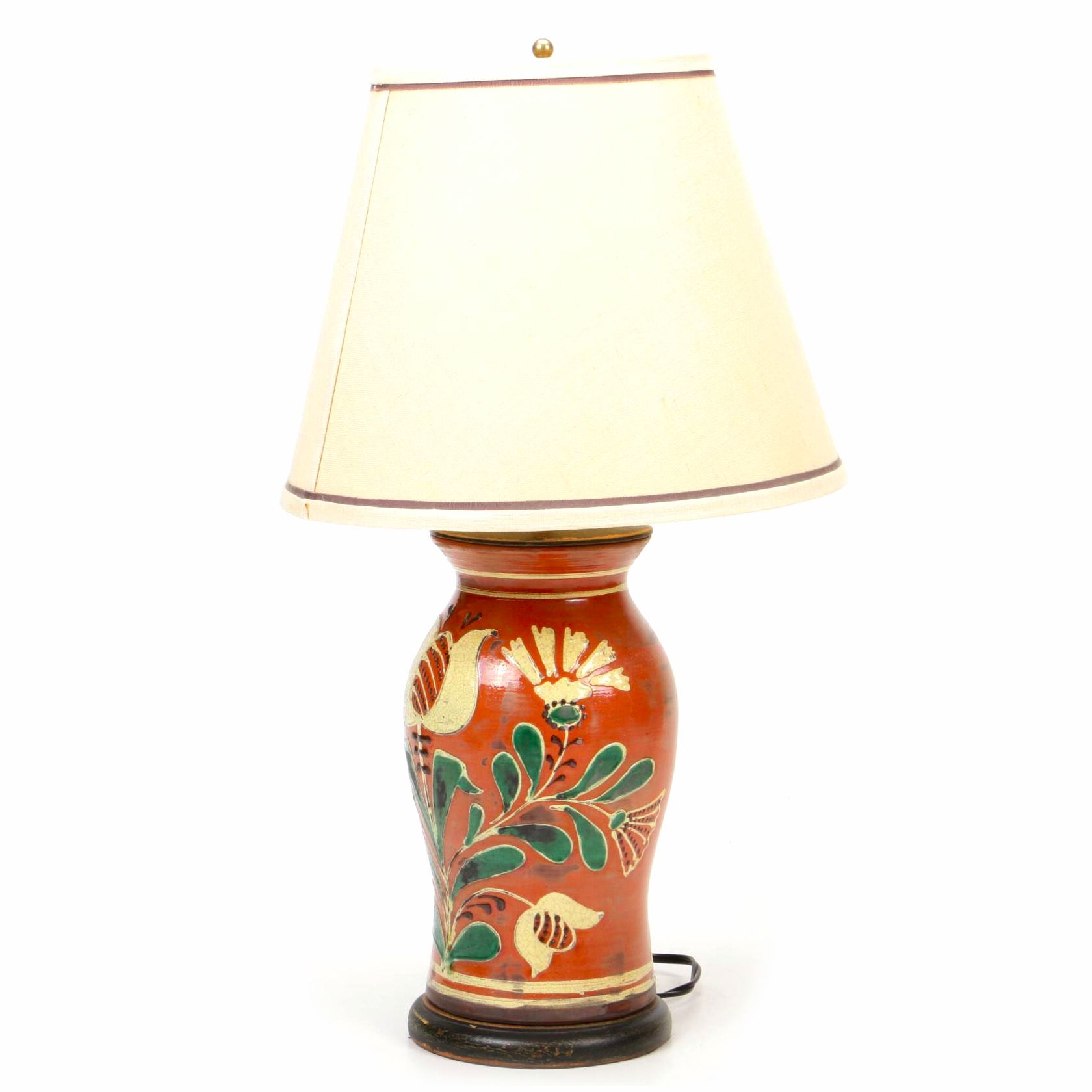 Turtle Creek Pottery Floral Redware Table Lamp