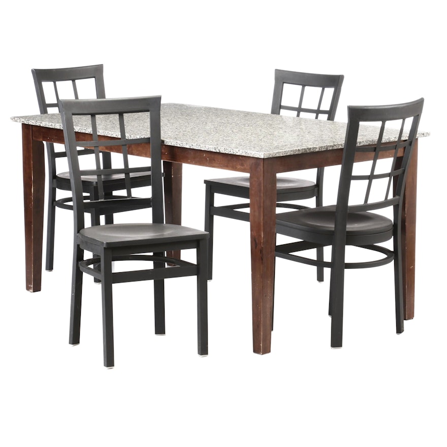 Granite Top Dining Table with Metal Chairs, Late 20th Century