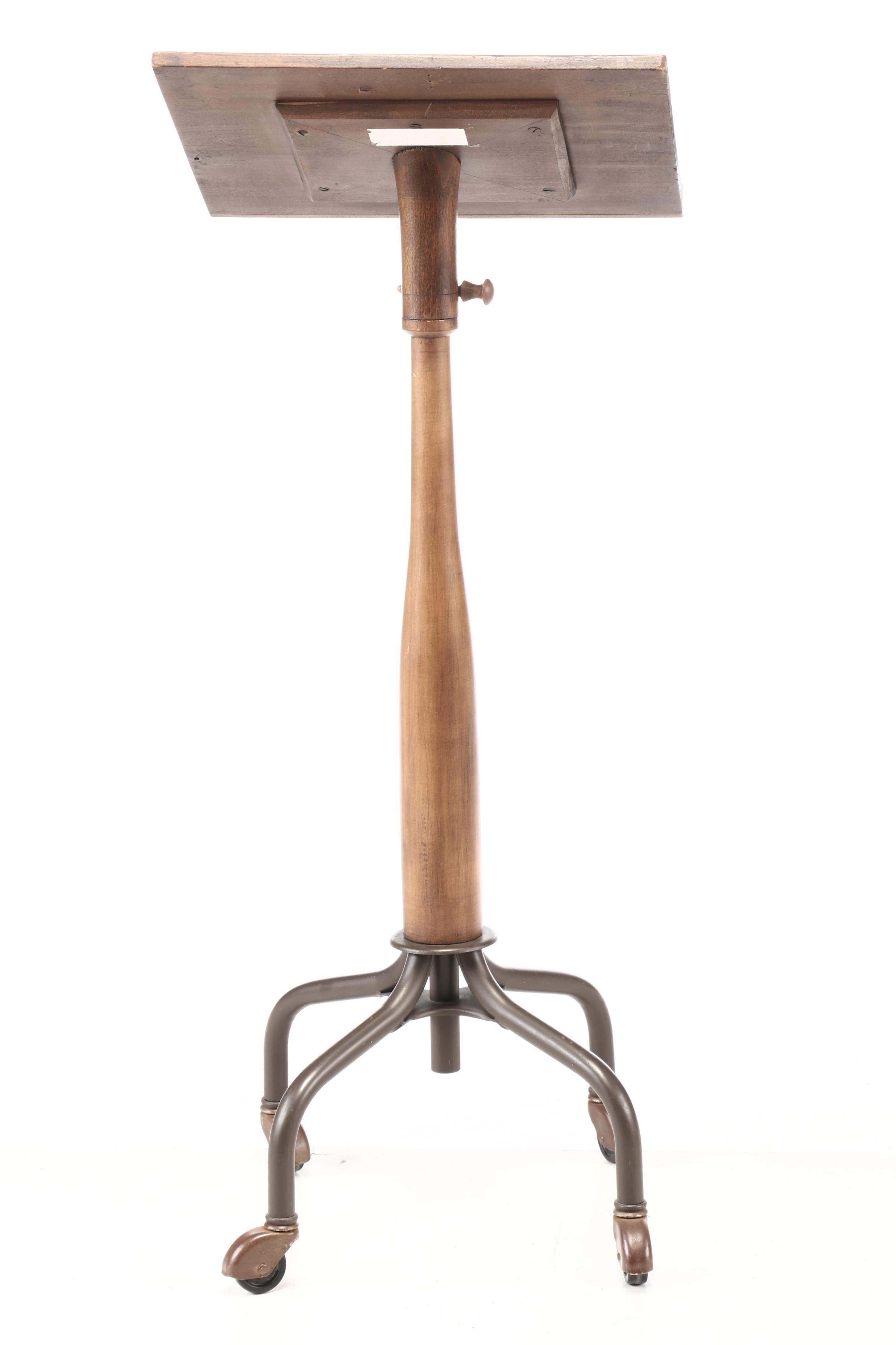 Walnut and Steel Lectern Stand on Castors