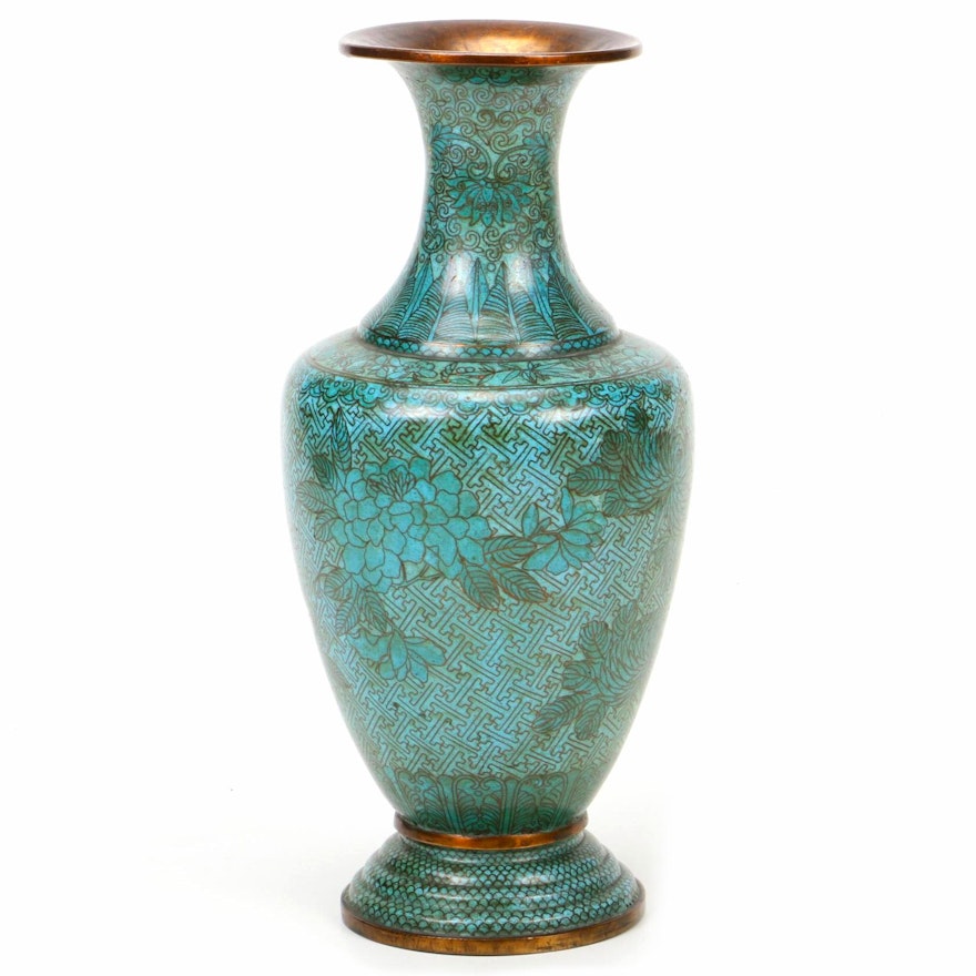 Japanese Cloisonné Copper Vase with Peony Motif, Early to Mid 20th Century