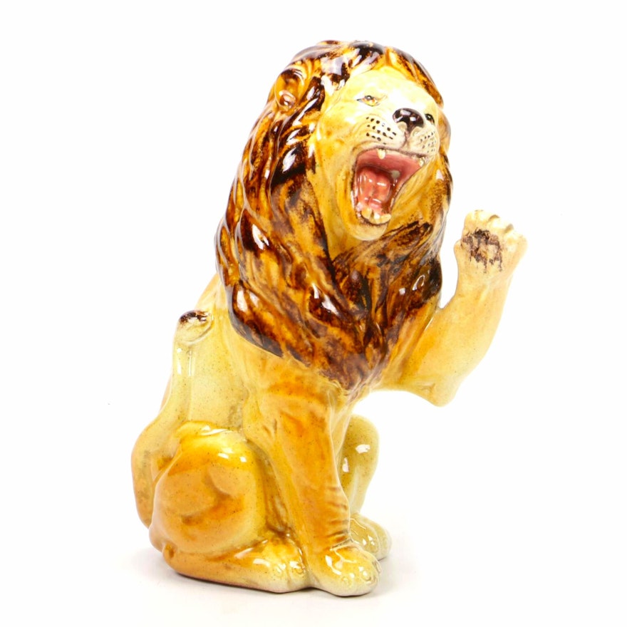 Italian Hand-Painted Roaring Ceramic Lion Figurine