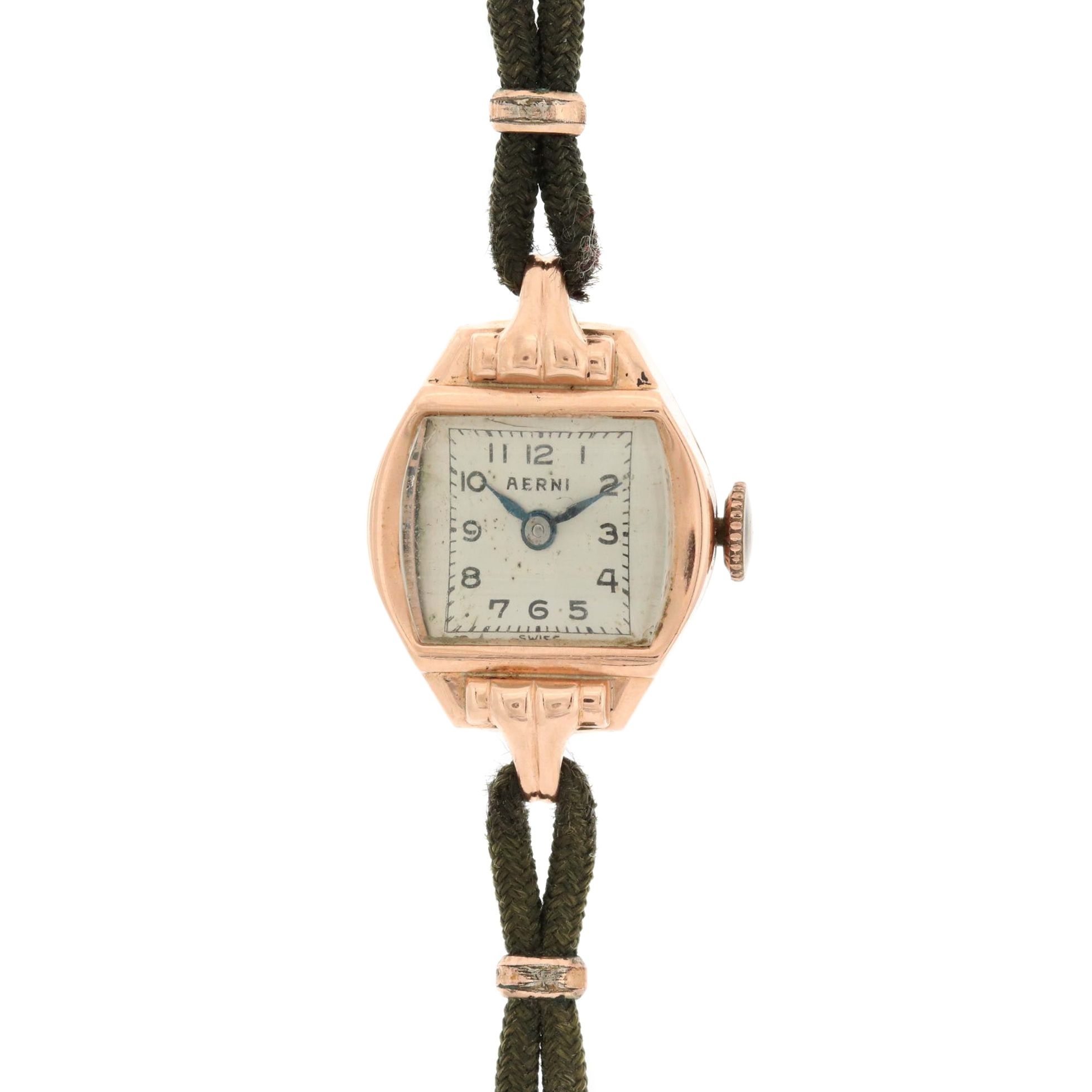 Vintage Aerni 14K Rose Gold Stem Wind Watch