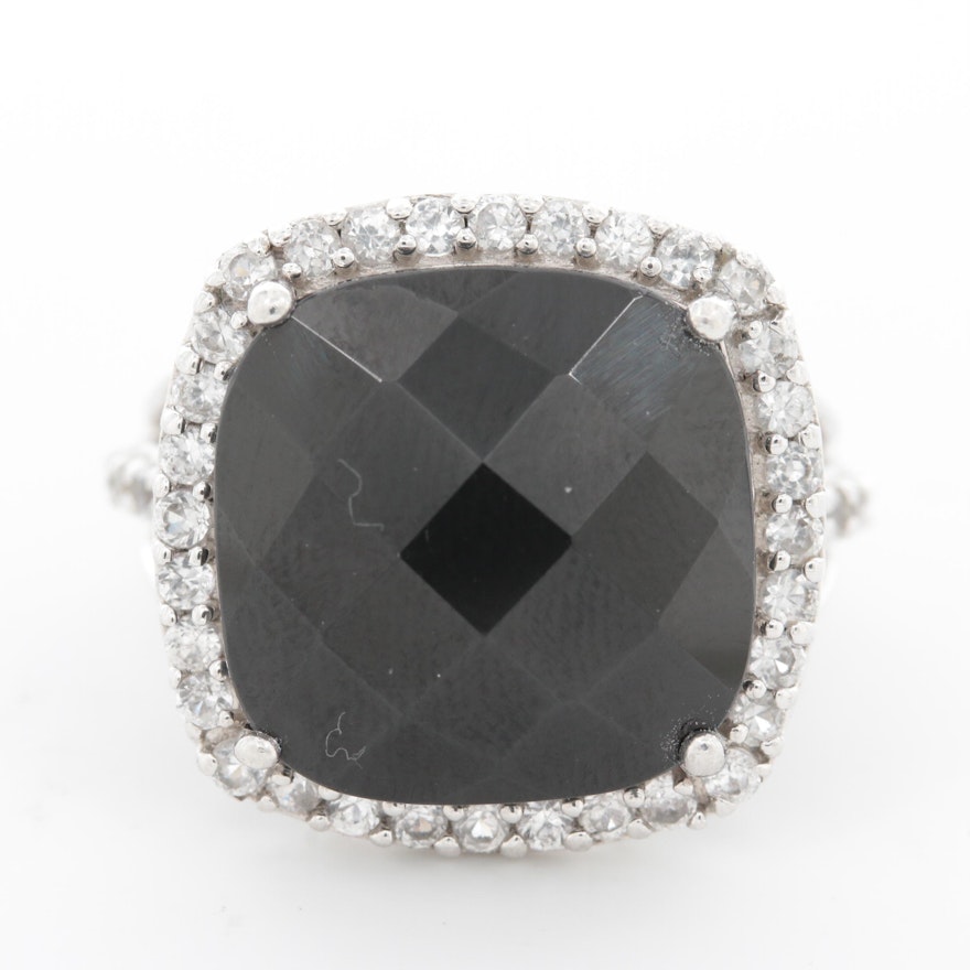 Sterling Silver Black Spinel and Sapphire Ring