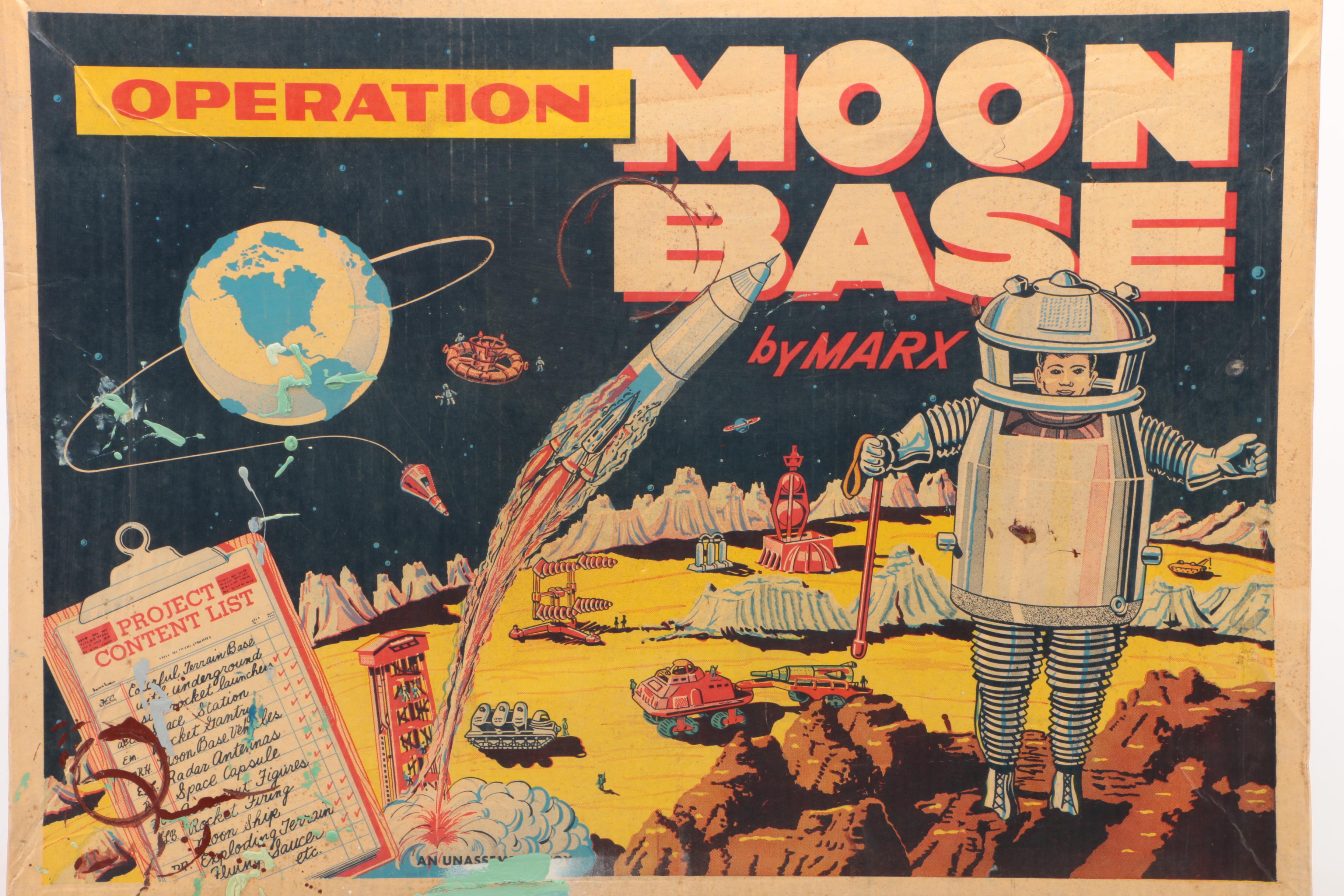 Louis Marx Operation Moon Base Toy Play Set with Box, circa 1965