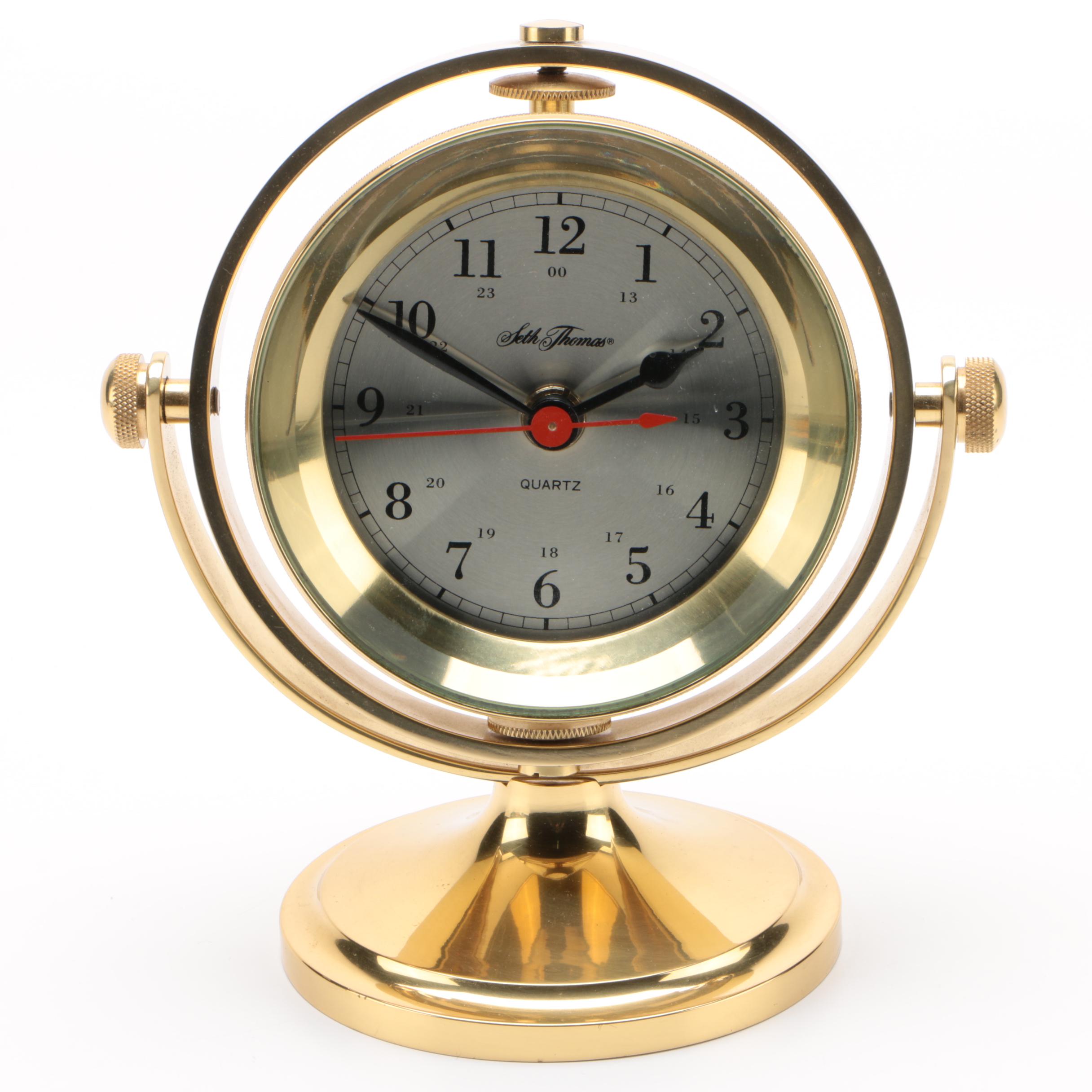Seth Thomas Brass Schooner Nautical Desk Clock, 1980s
