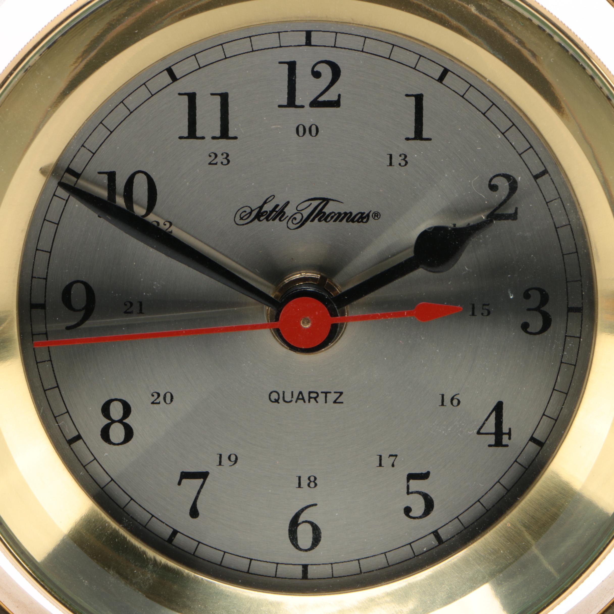 Seth Thomas Brass Schooner Nautical Desk Clock, 1980s