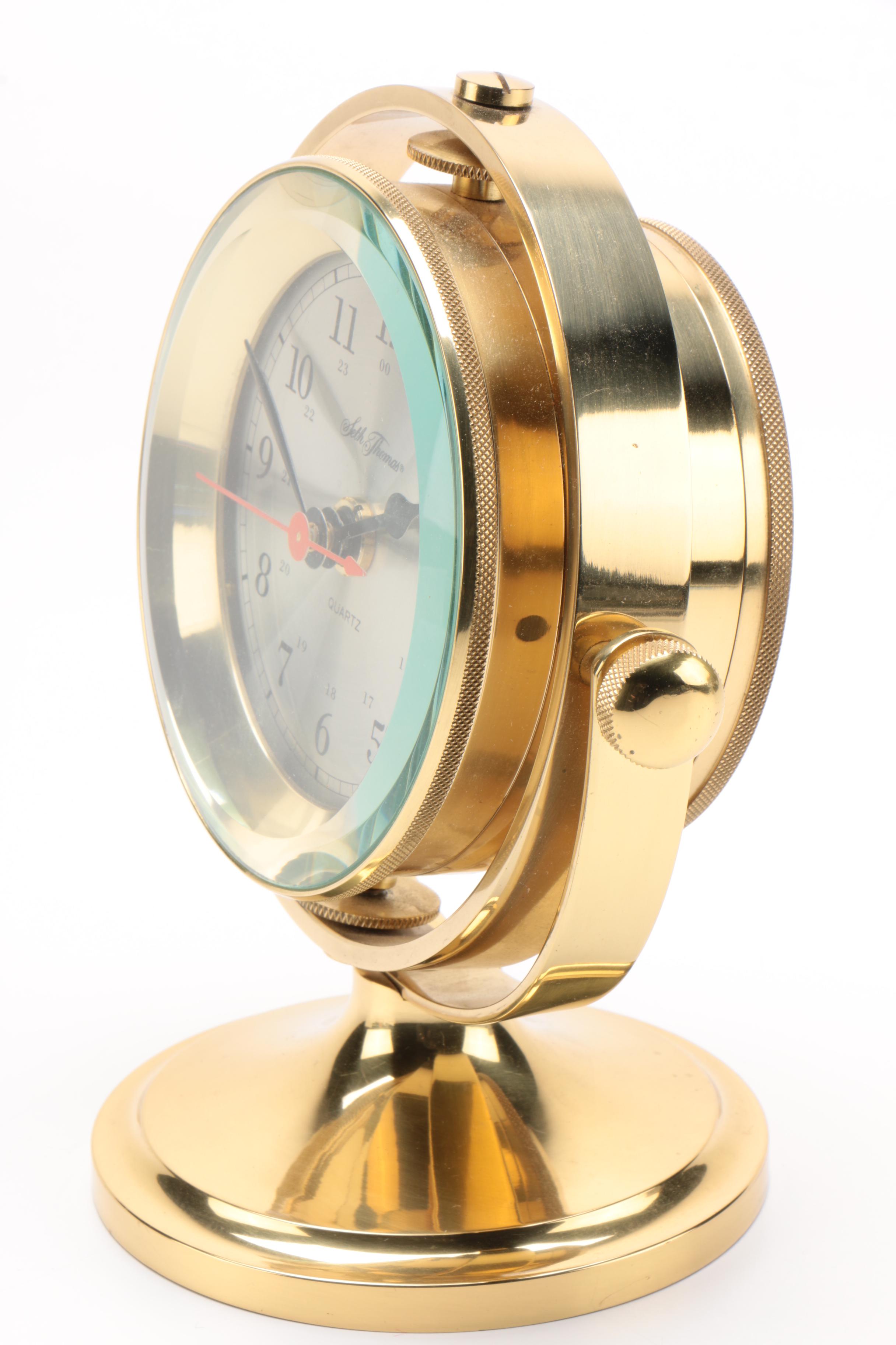 Seth Thomas Brass Schooner Nautical Desk Clock, 1980s