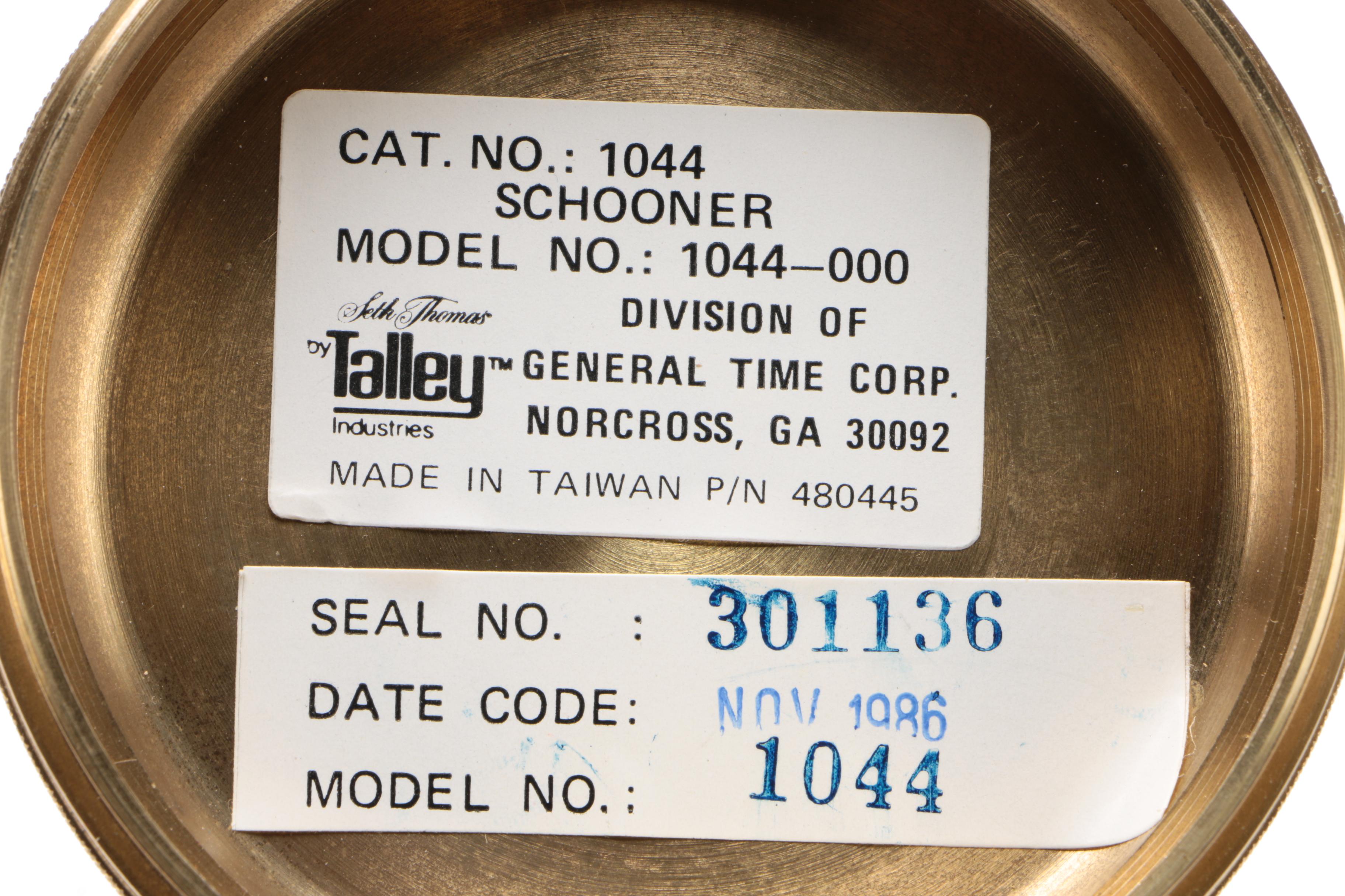 Seth Thomas Brass Schooner Nautical Desk Clock, 1980s