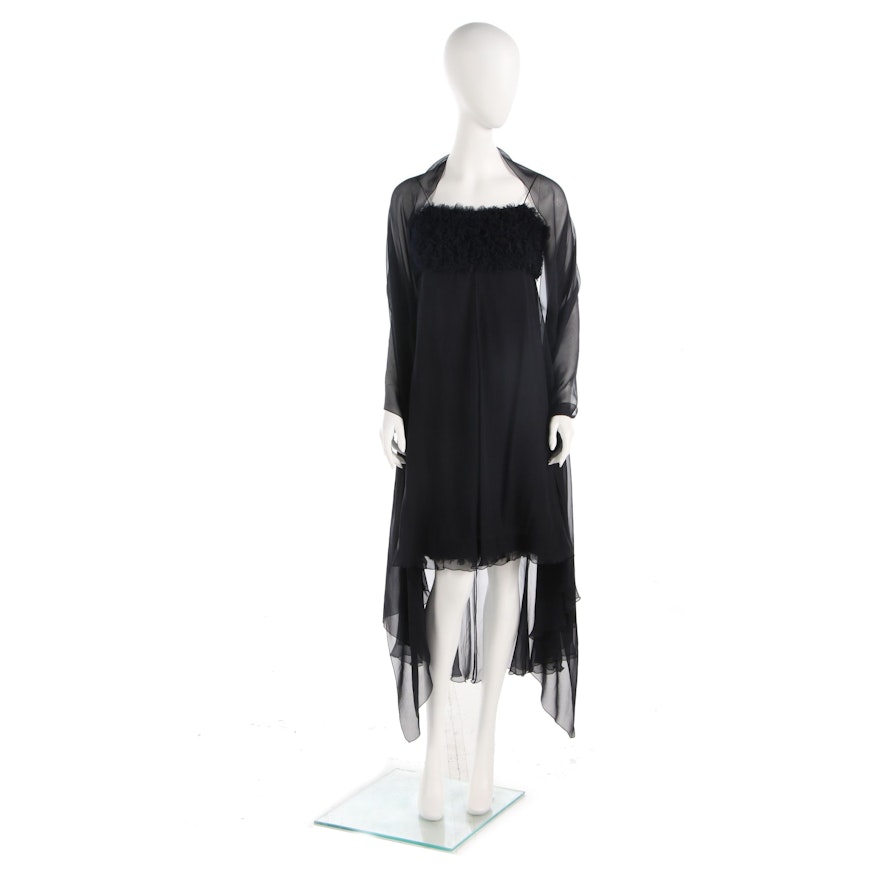 Chanel 2002 Cruise Collection Midnight Blue Sheer Silk and Mesh Dress with Wrap