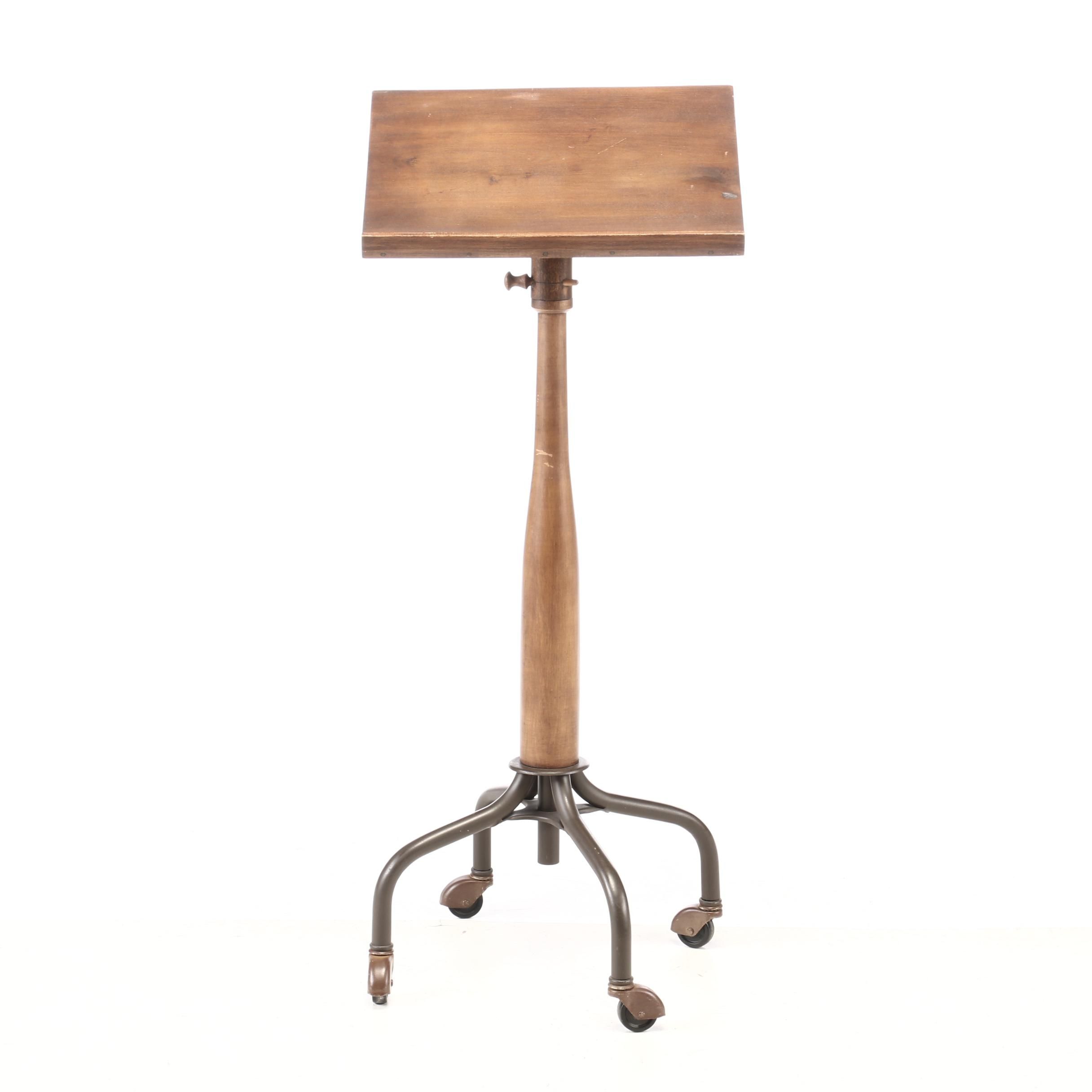 Walnut and Steel Lectern Stand on Castors