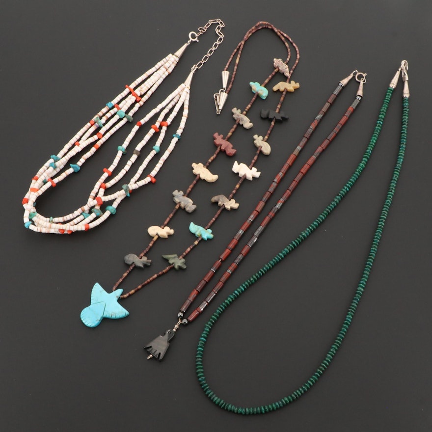 Southwestern Style  Malachite, Turquoise and Red Jasper Necklaces
