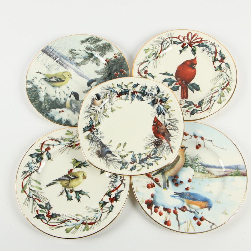 Lenox "Winter Greetings" Porcelain Luncheon Plates, Late 20th Century