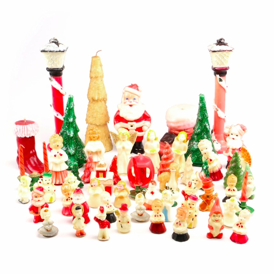 Christmas Figurine Candles, Mid-Century