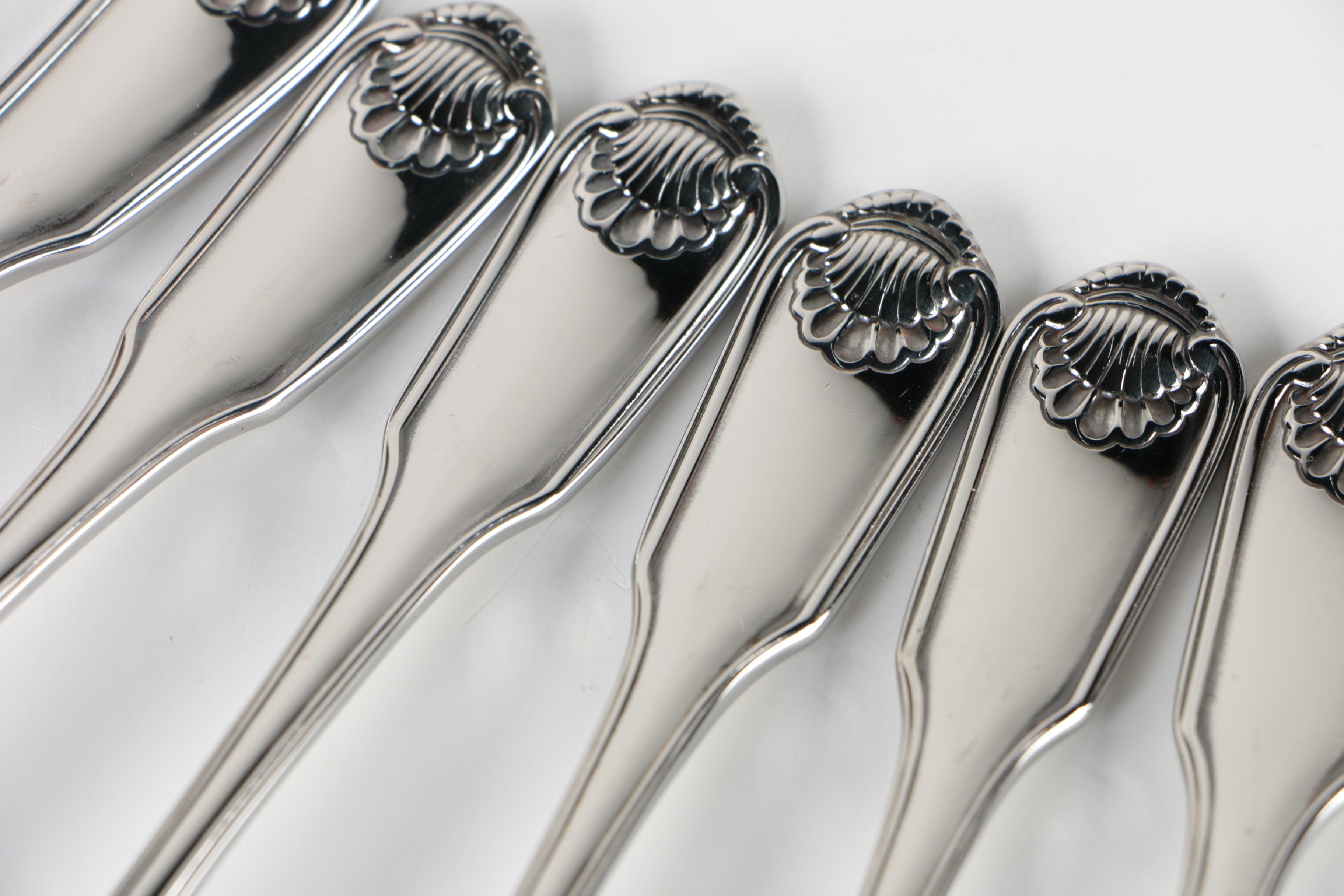 Oneida "Classic Shell" Stainless Flatware Service with "Midtowne" Serving Spoons