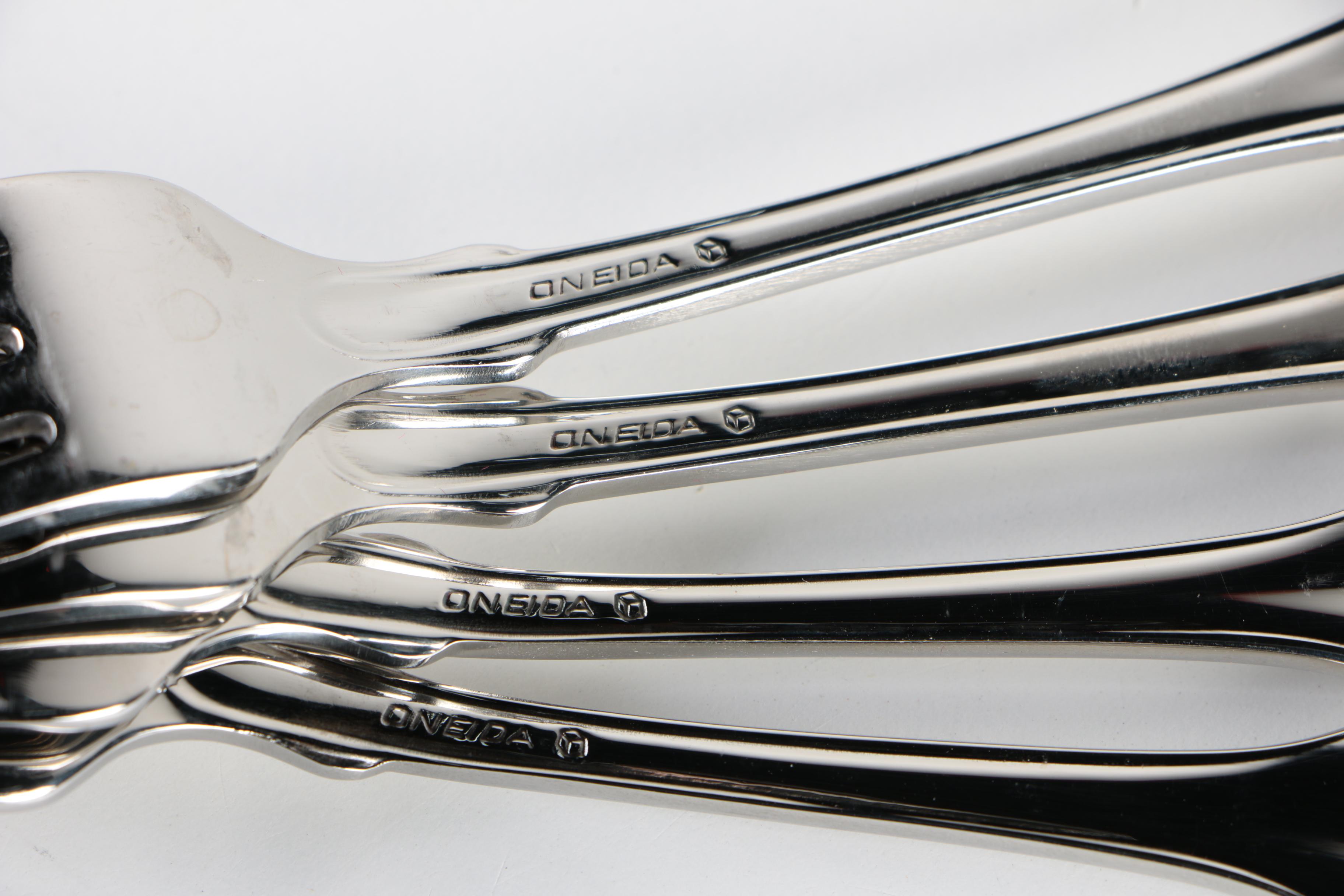 Oneida "Classic Shell" Stainless Flatware Service with "Midtowne" Serving Spoons