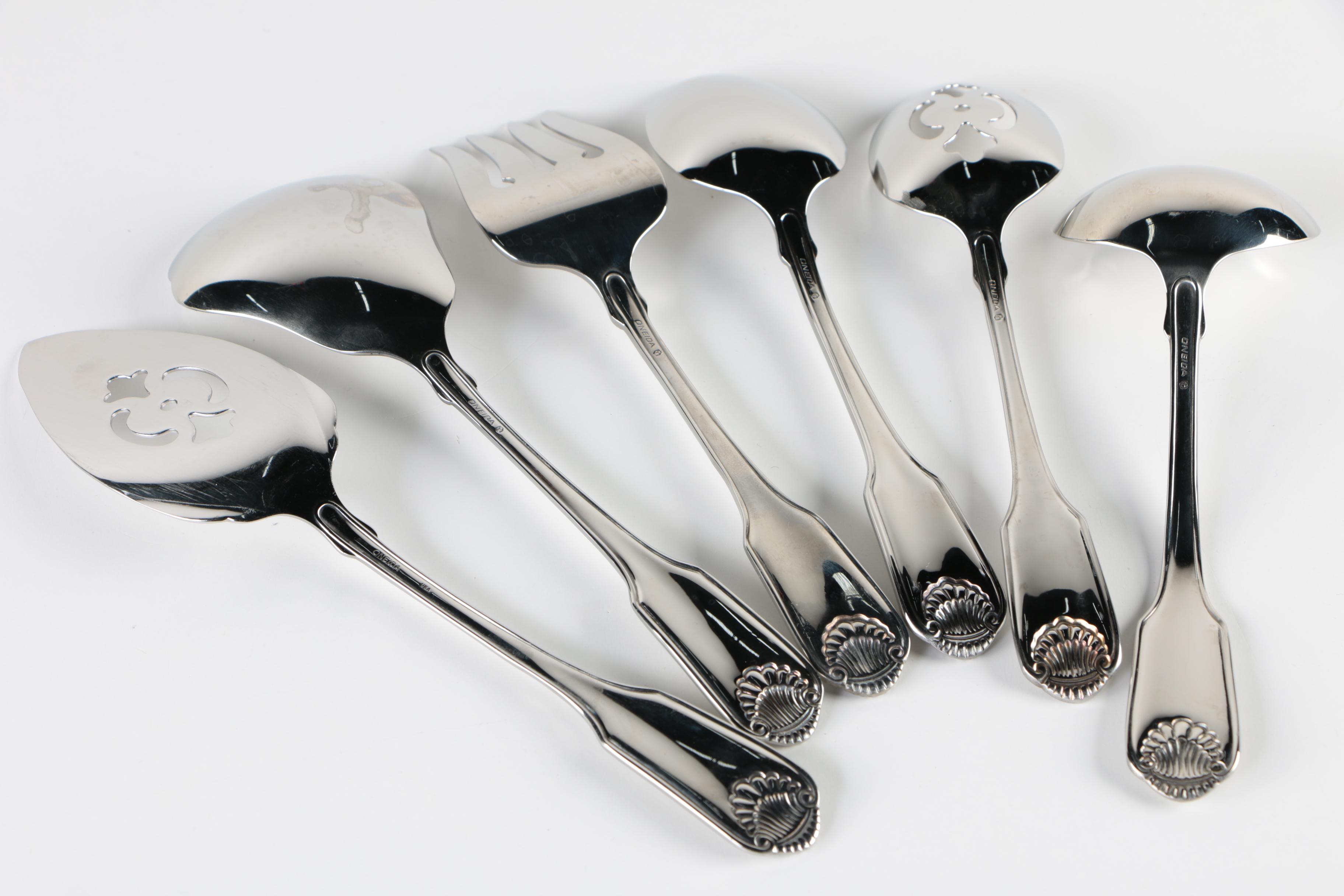 Oneida "Classic Shell" Stainless Flatware Service with "Midtowne" Serving Spoons
