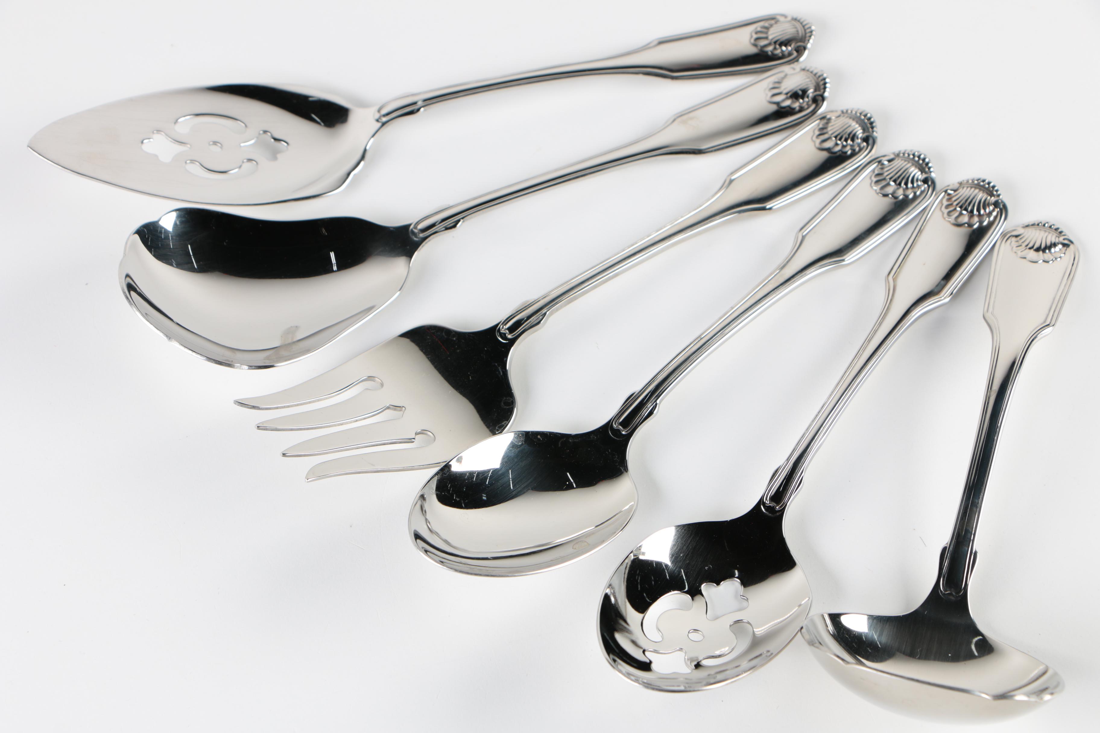Oneida "Classic Shell" Stainless Flatware Service with "Midtowne" Serving Spoons
