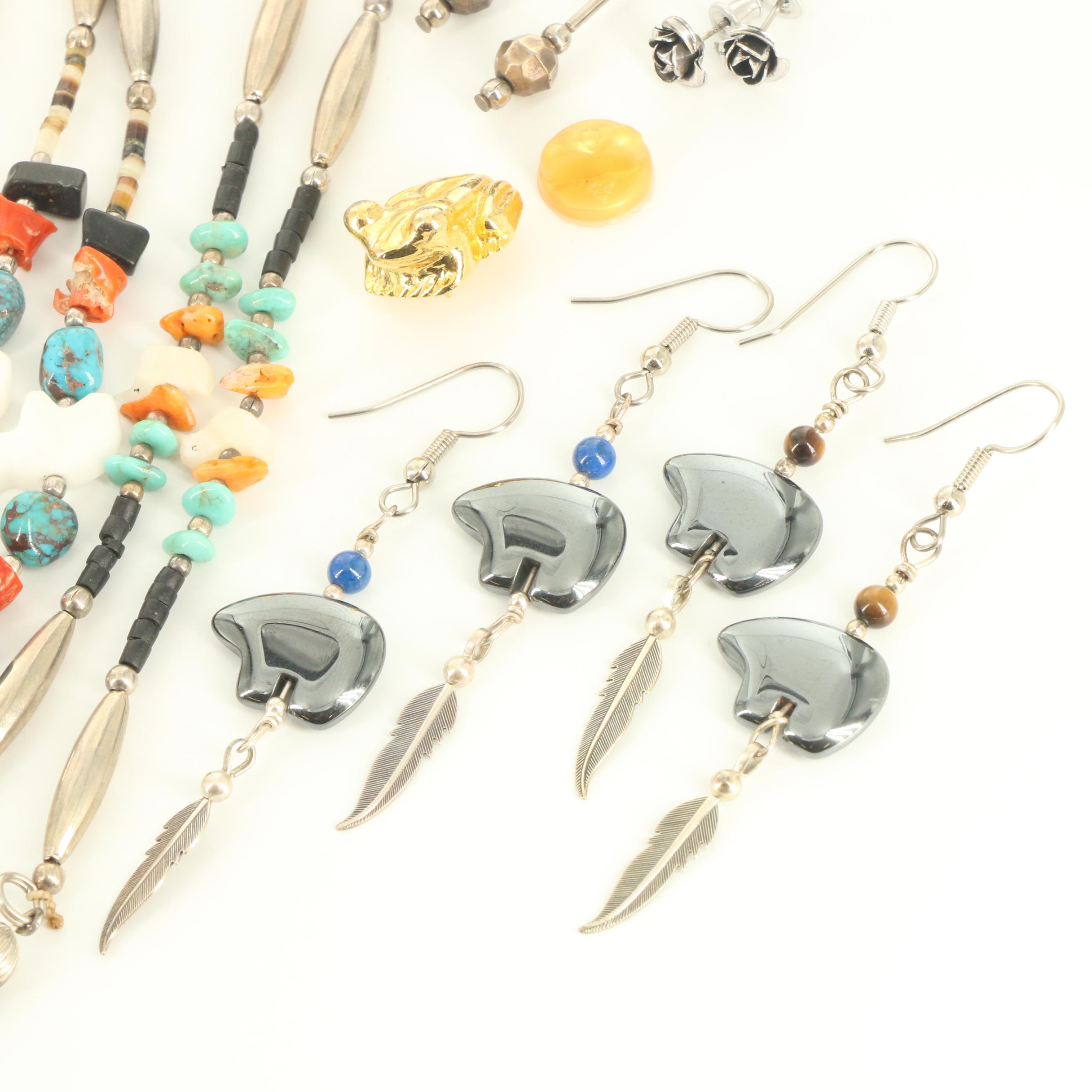 Jewelry Selection with Sterling, Eye-Glass Chains and Luz de Nambé