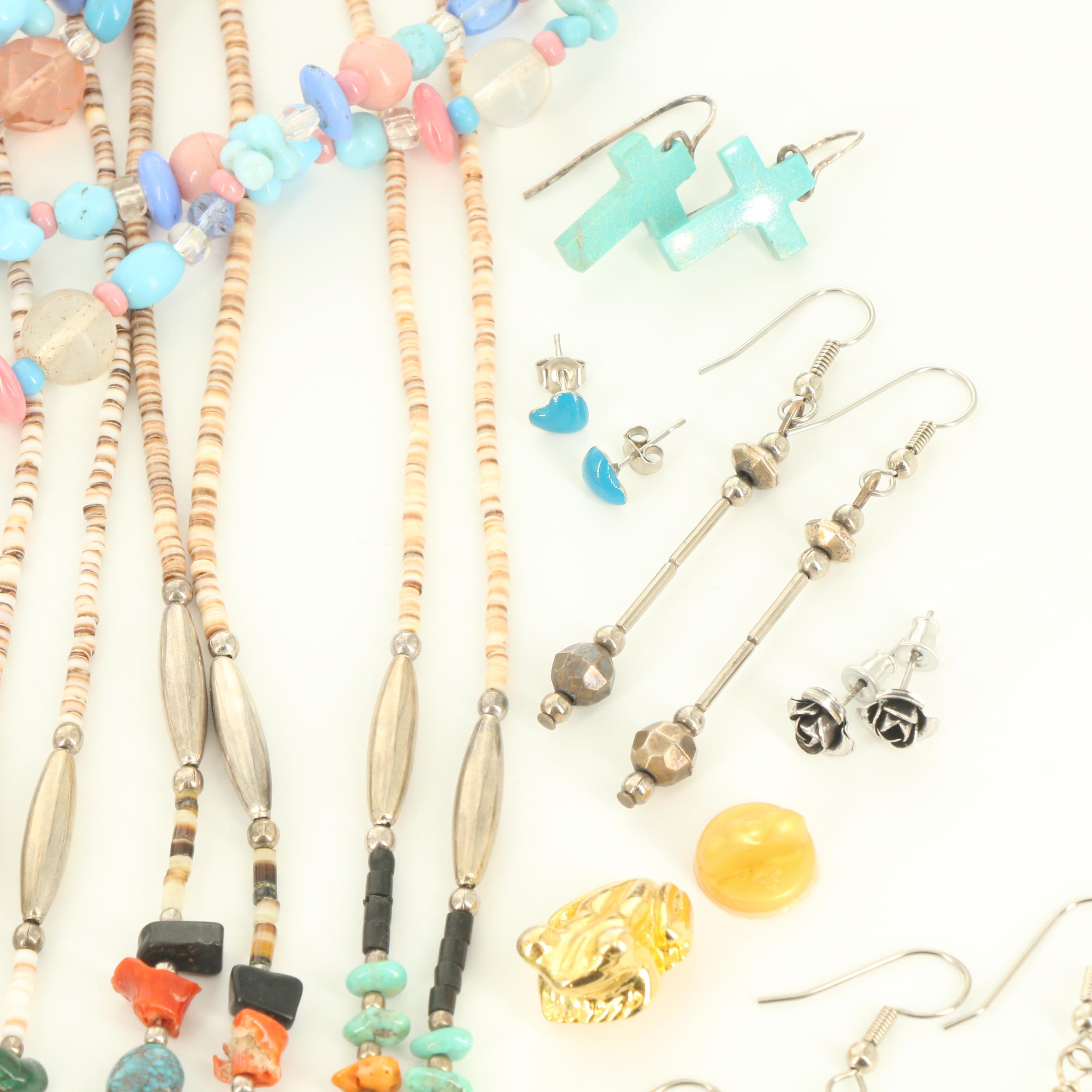 Jewelry Selection with Sterling, Eye-Glass Chains and Luz de Nambé