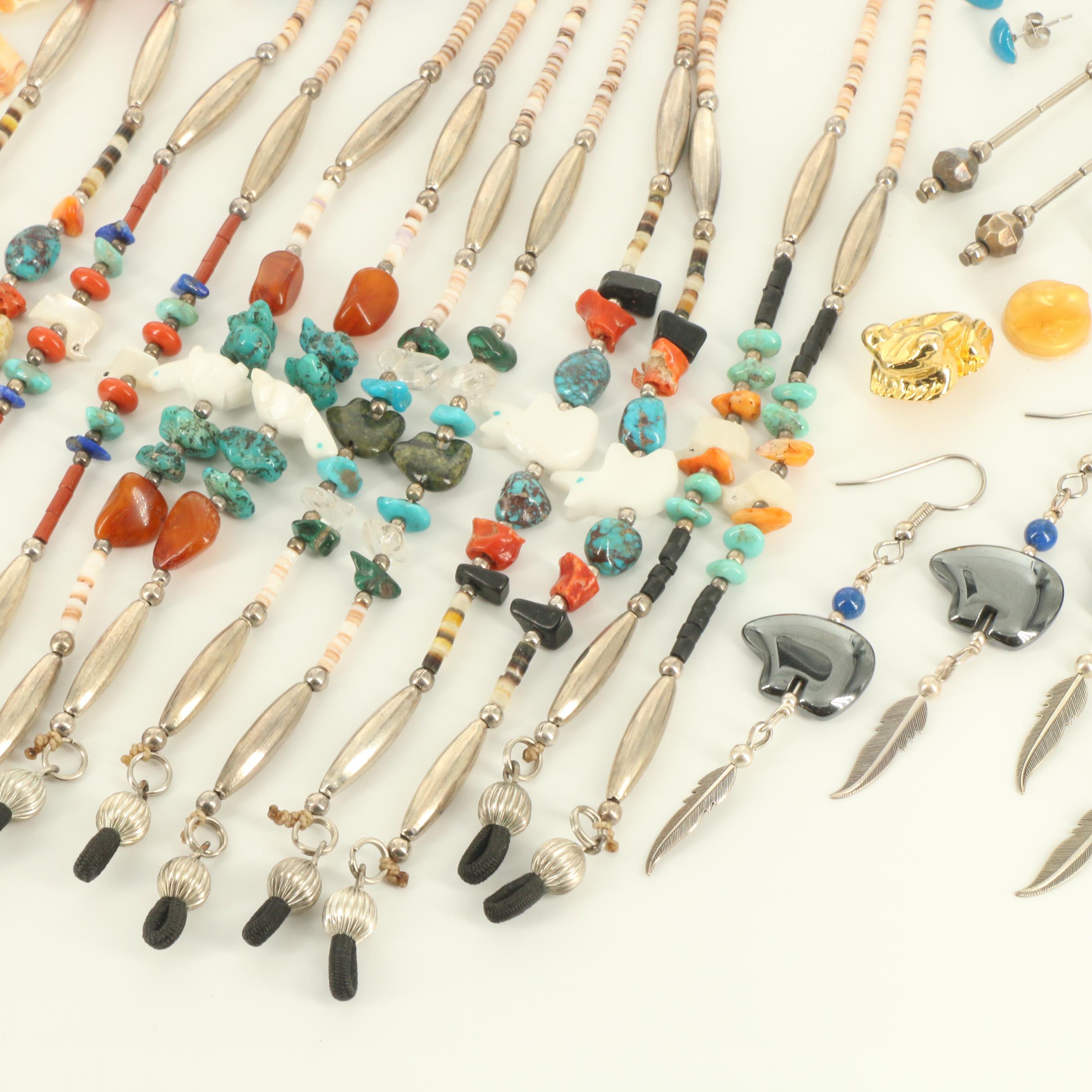 Jewelry Selection with Sterling, Eye-Glass Chains and Luz de Nambé