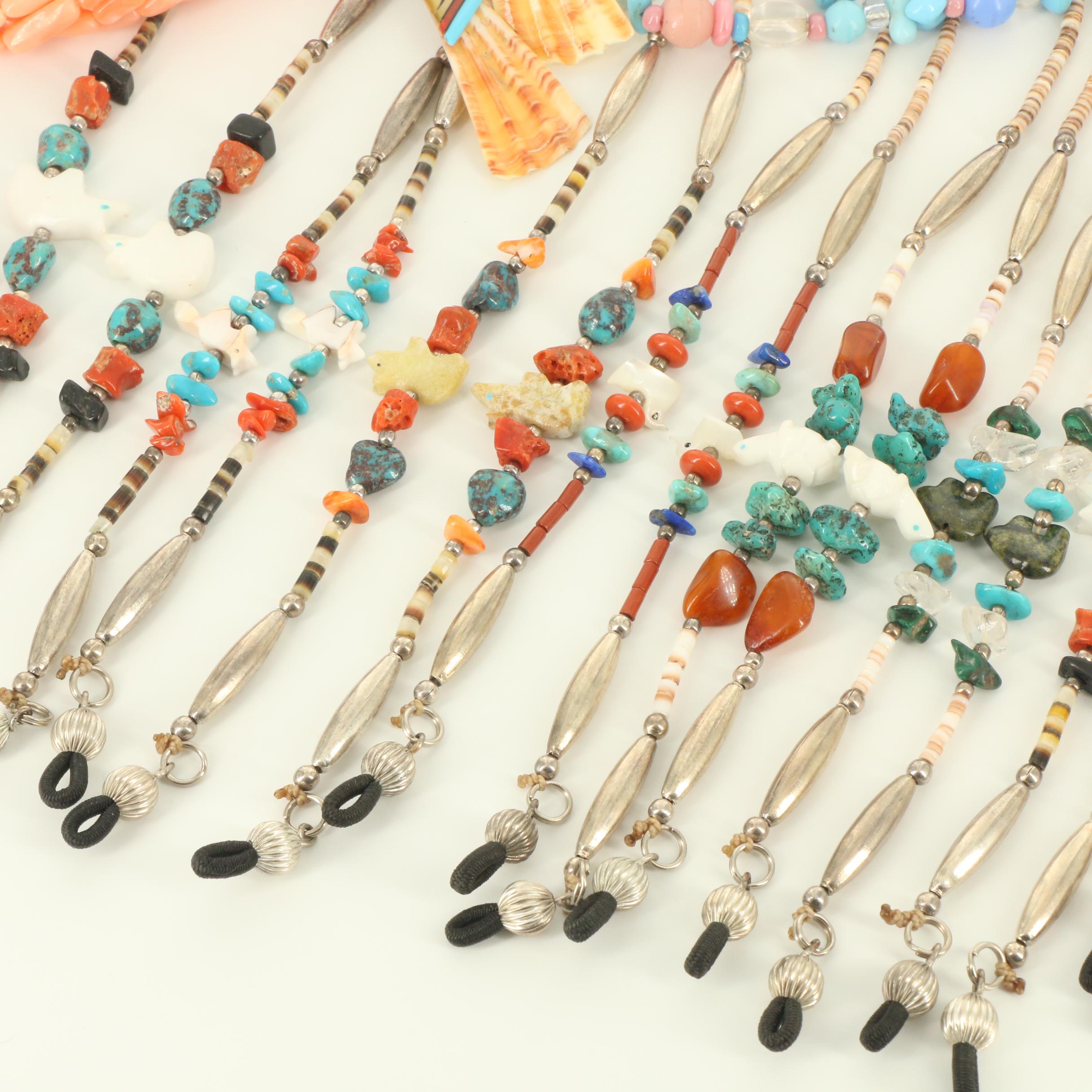 Jewelry Selection with Sterling, Eye-Glass Chains and Luz de Nambé