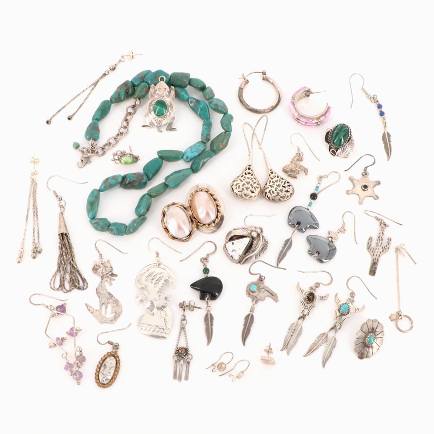Sterling Scrap Featuring Turquoise, Malachite, Mother of Pearl and Signed Pieces