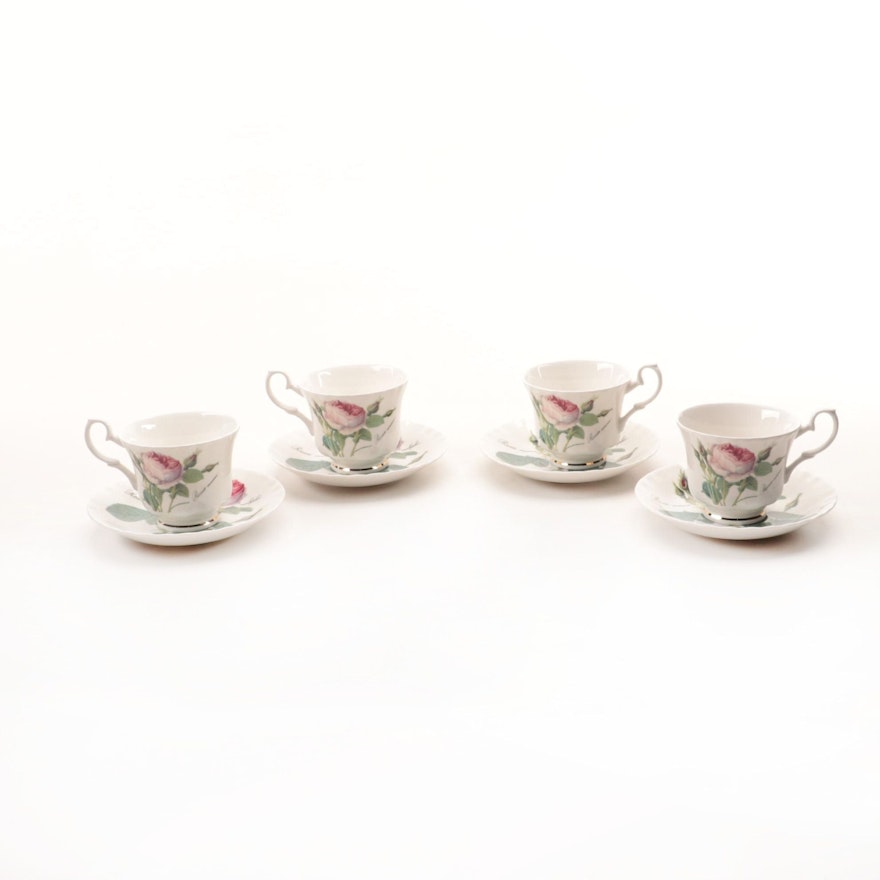 Roy Kirkham "Redoute Roses" Bone China Teacups and Saucers