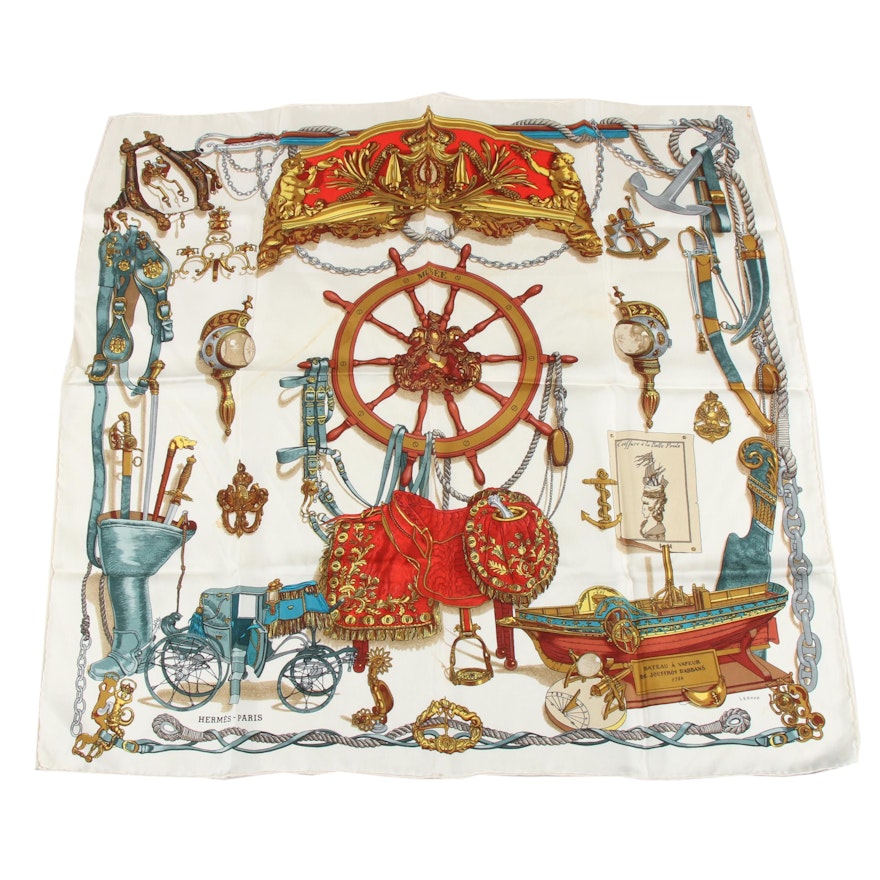 Hermès "Musée" Silk Twill Scarf Designed by Philippe Ledoux, Vintage