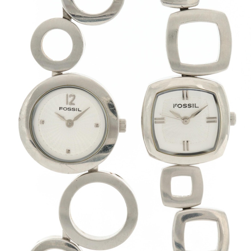 Pair of Fossil All Stainless Steel Quartz Wristwatches