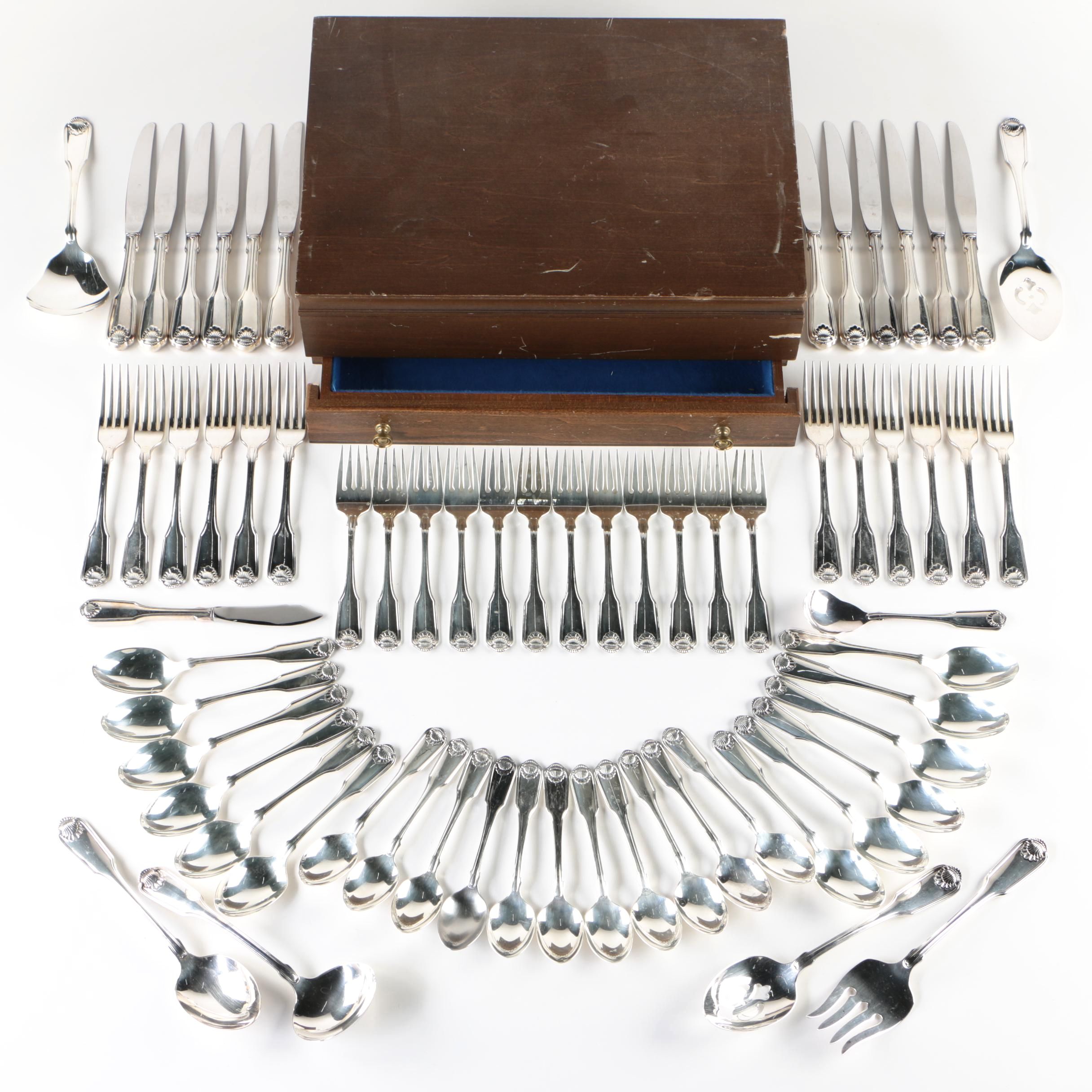 Oneida "Silver Shell" Silver Plate Flatware and Serving Utensils with Chest