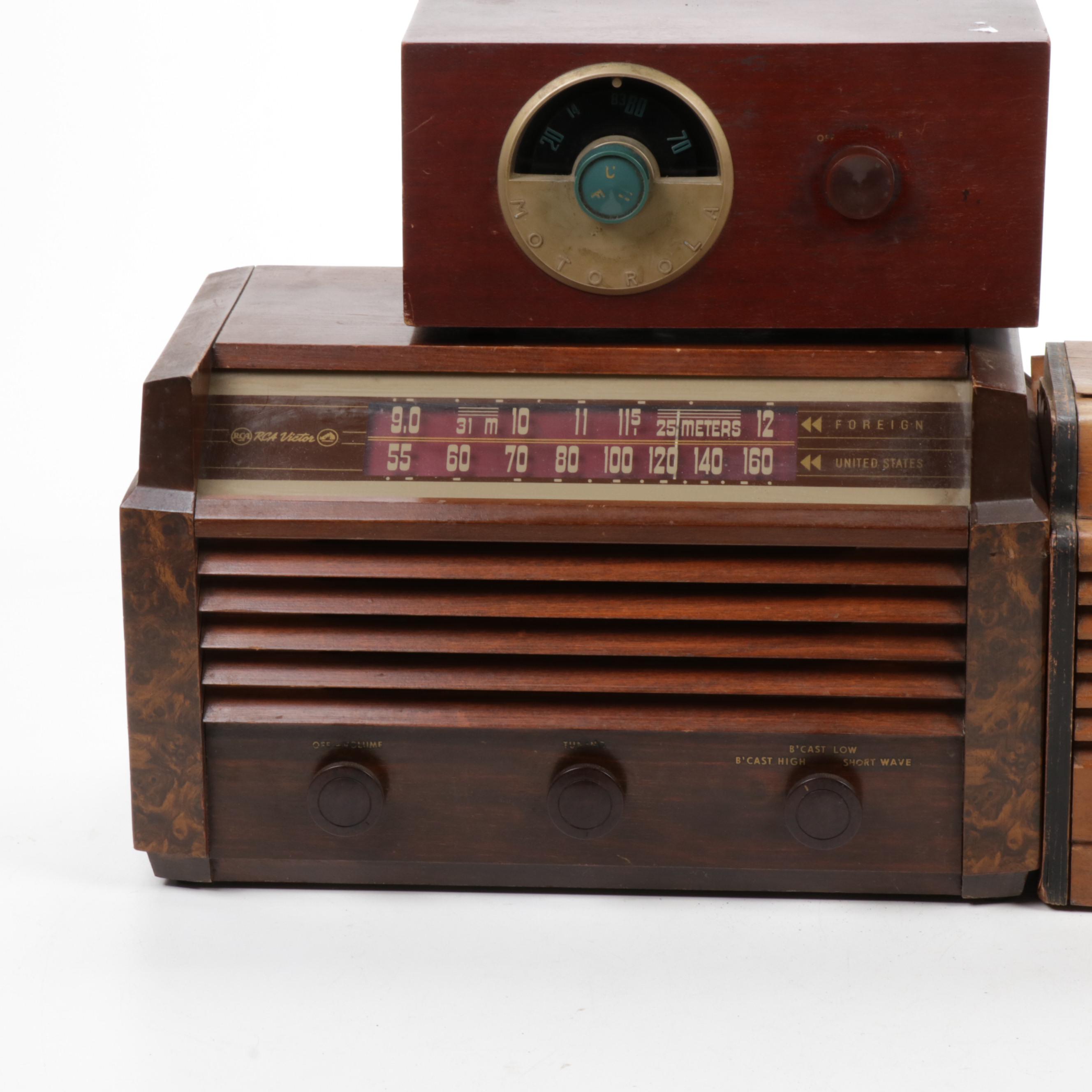 Emerson, RCA Victor and Motorola Wooden Framed Radios, Mid-Century