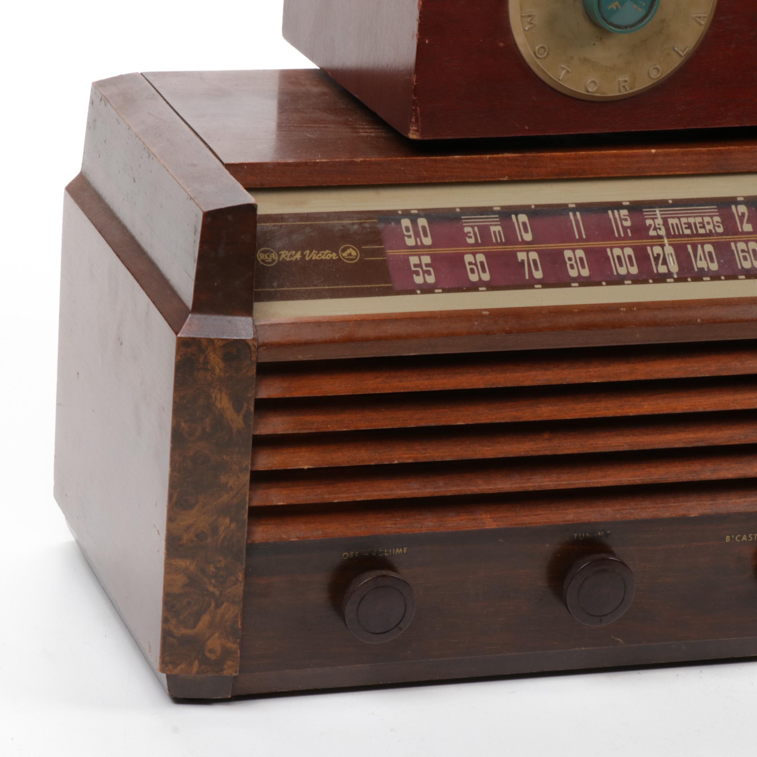 Emerson, RCA Victor and Motorola Wooden Framed Radios, Mid-Century