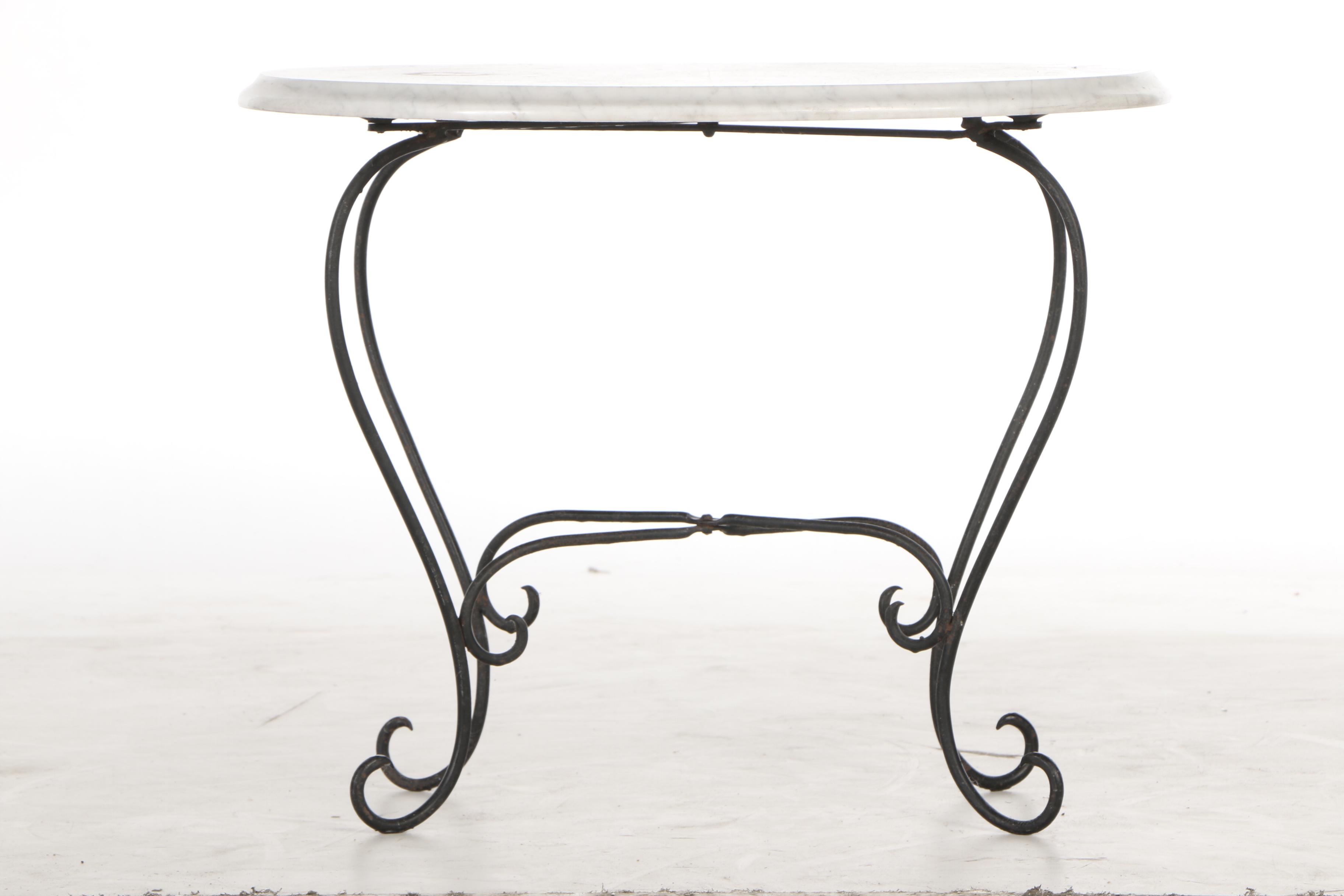 Marble Top Side Table with Metal Folding Base, Mid-20th Century