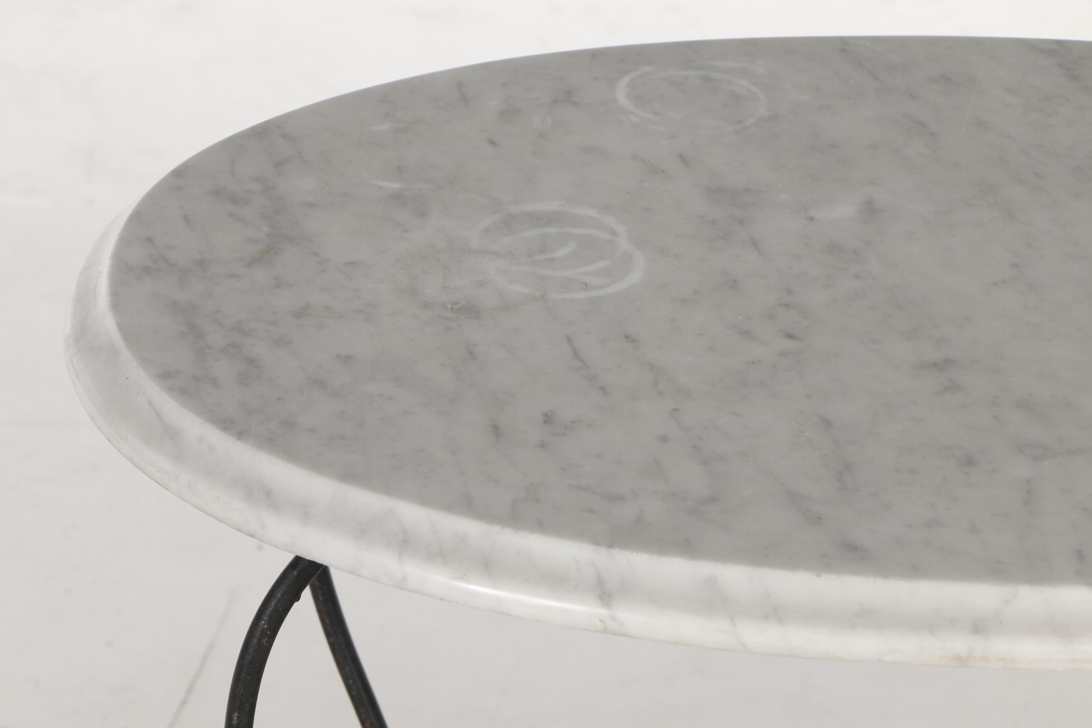 Marble Top Side Table with Metal Folding Base, Mid-20th Century