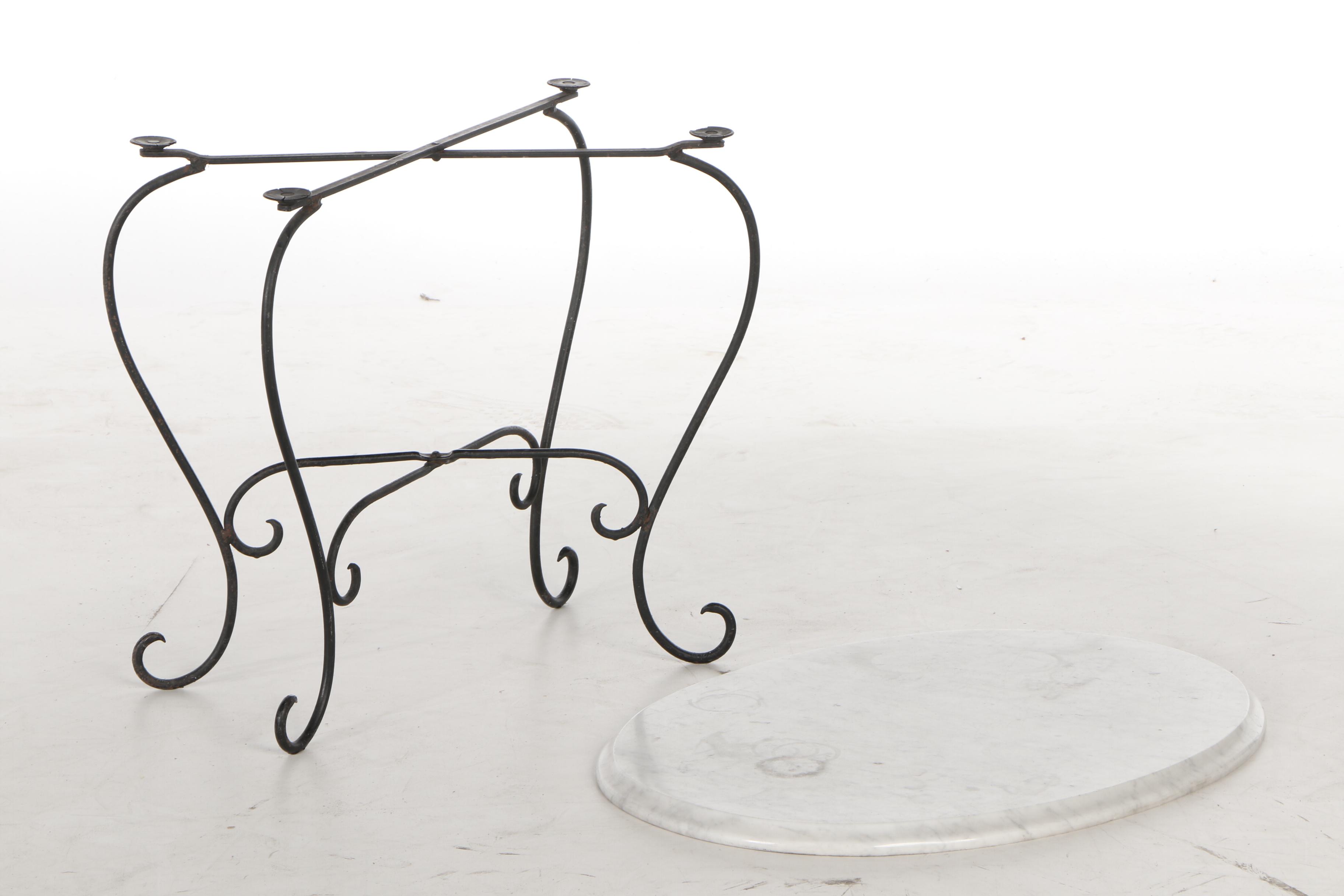 Marble Top Side Table with Metal Folding Base, Mid-20th Century