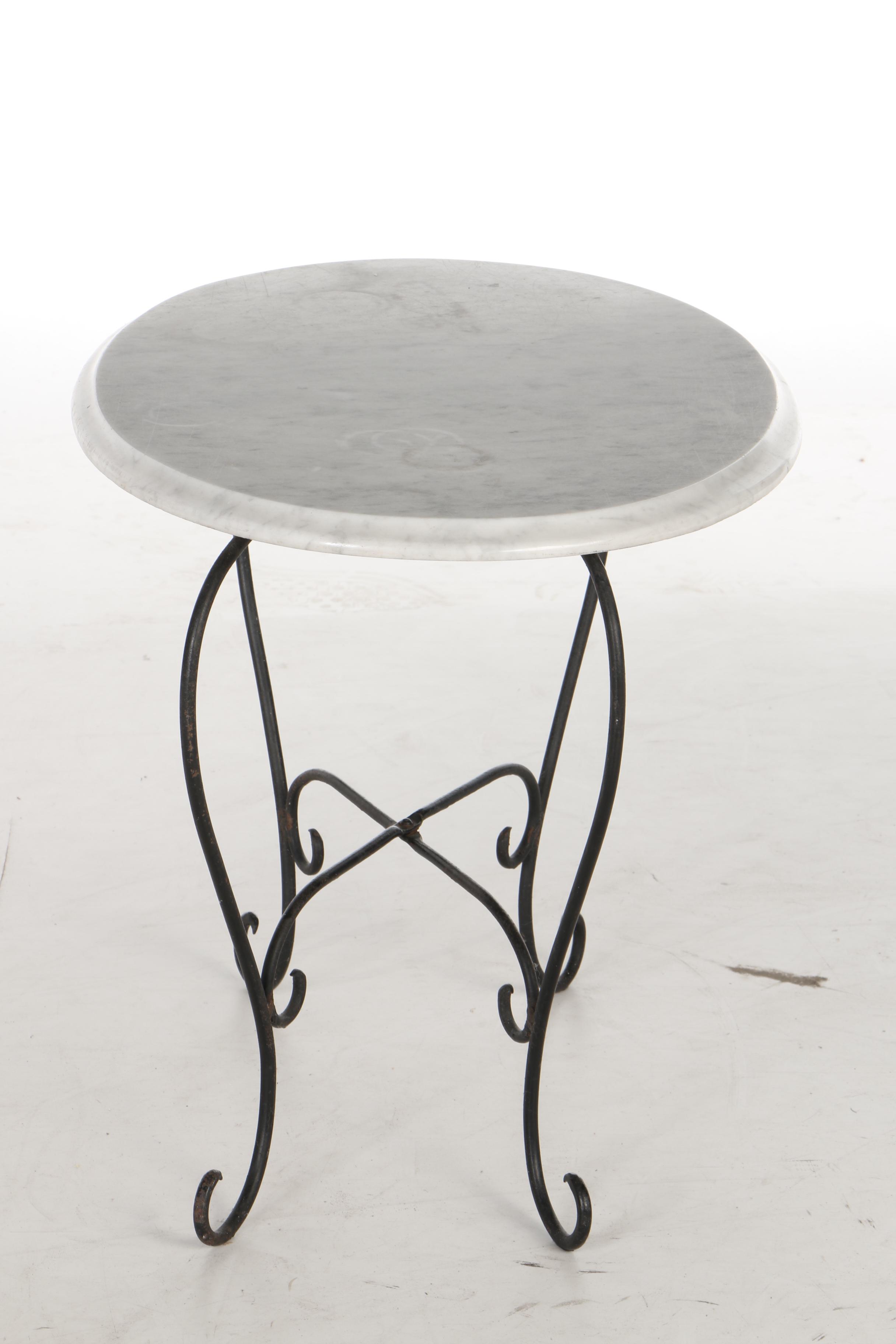 Marble Top Side Table with Metal Folding Base, Mid-20th Century