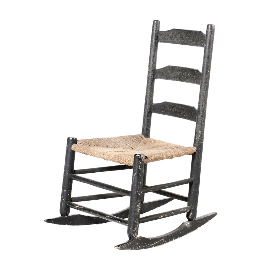 Crazed-Painted Ladder-Back Rocking Chair, Early 20th Century