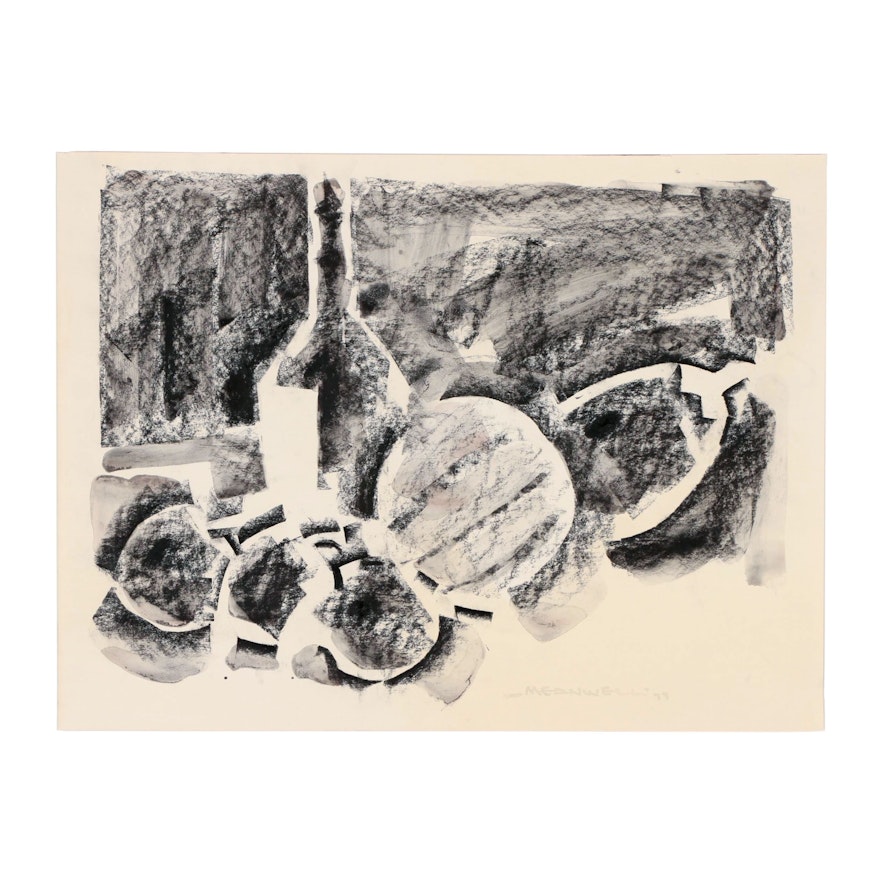 Jack Meanwell Still Life Charcoal Wash Drawing, 1979