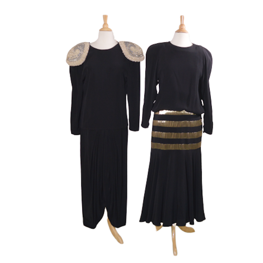 Albert Nipon and Cleopatra Black Dresses, Vintage