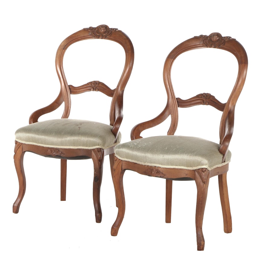 Early Victorian Mahogany Upholstered Side Chairs, Mid to Late 19th Century