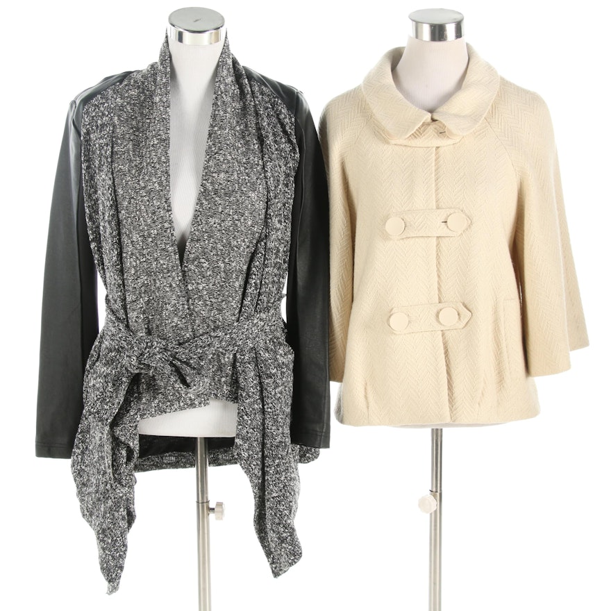 Lisa Rinna Open Front Cardigan and Harold's Herringbone Wool Blend Jacket