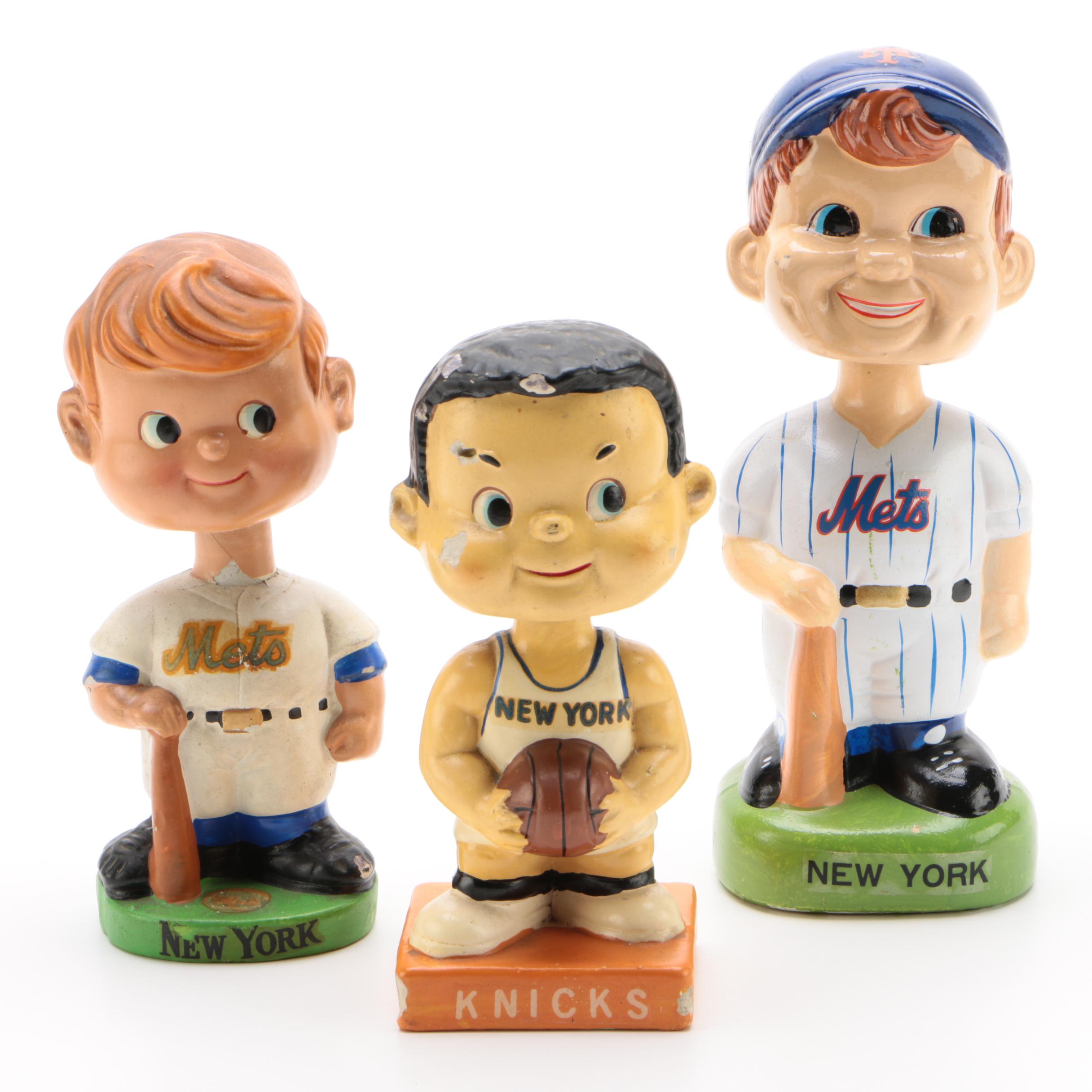 Three New York Sports Related Bobbleheads, 1960s, 1980s