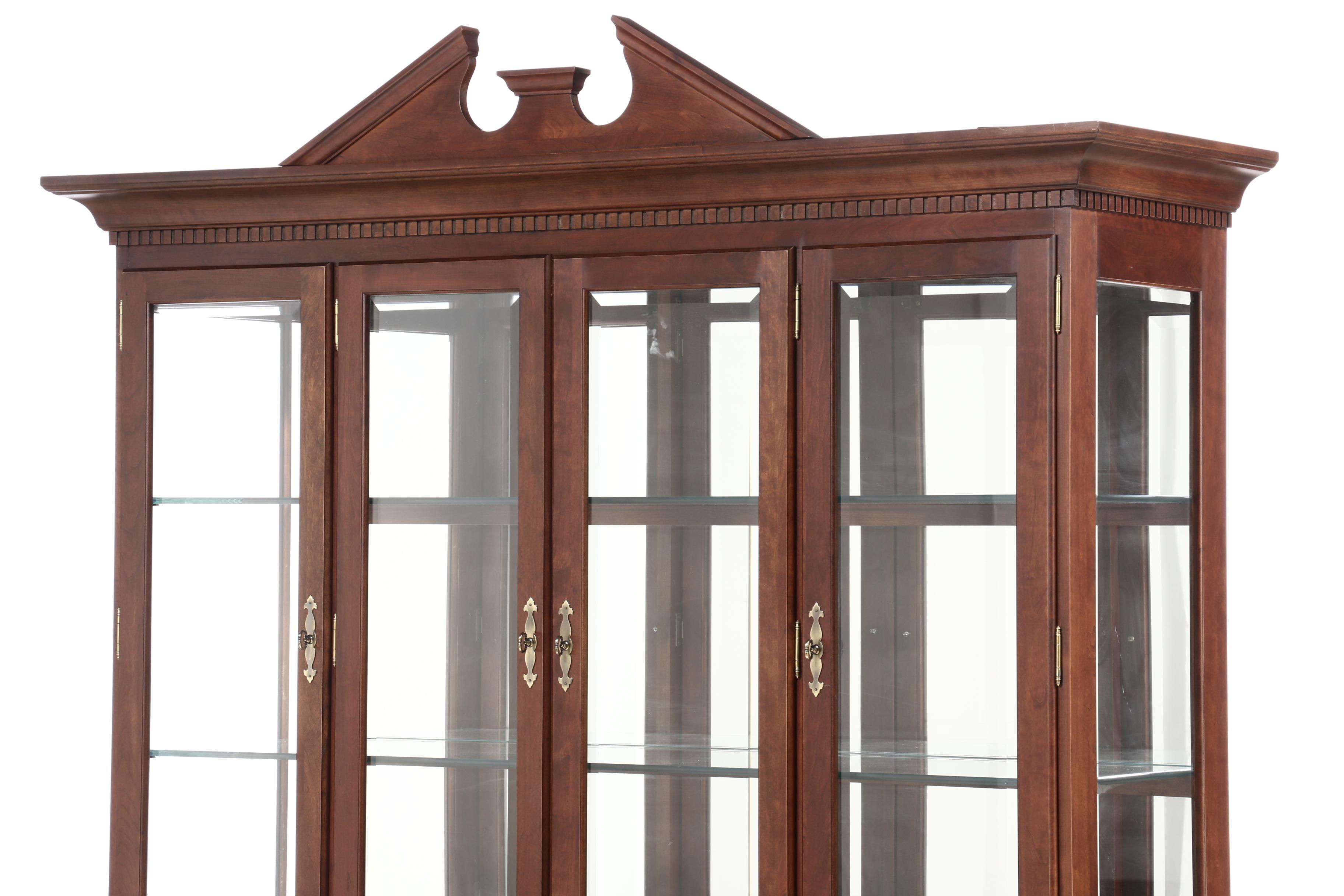 Cresent Cherry Illuminated China Cabinet, Late 20th Century