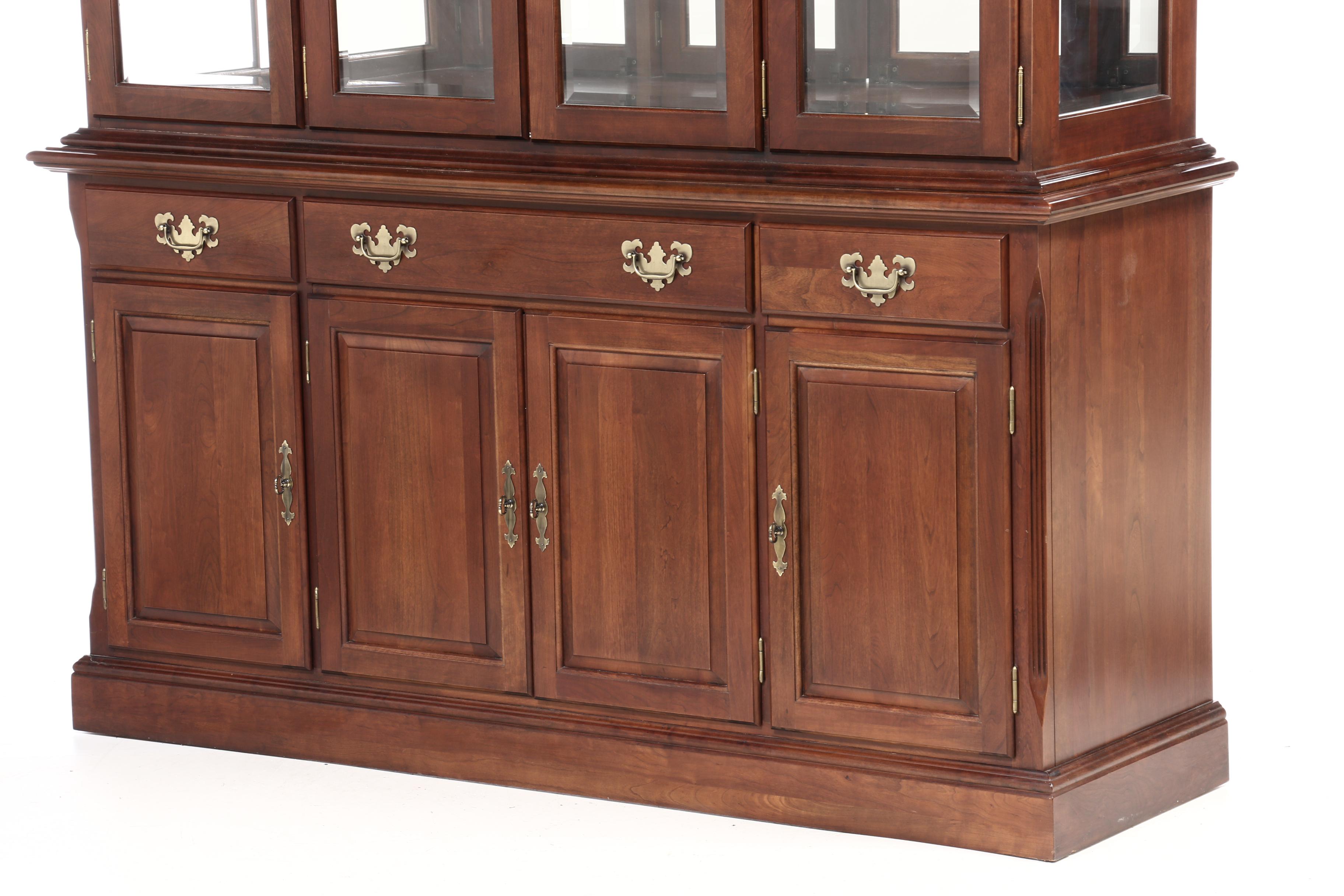 Cresent Cherry Illuminated China Cabinet, Late 20th Century