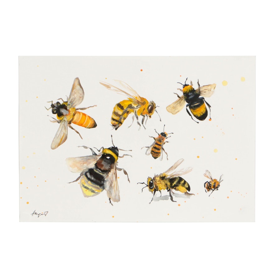 Anne Gorywine Watercolor Painting of Bees