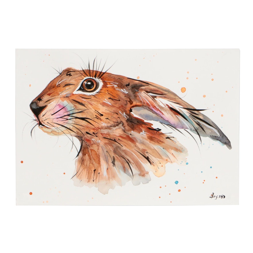 Anne Gorywine Watercolor Painting of Hare