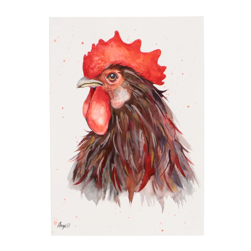 Anne Gorywine Watercolor Painting of Rooster