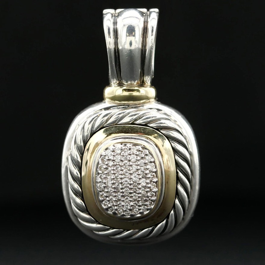 David Yurman Sterling Diamond Enhancer Pendant with 18K Yellow Gold Accents