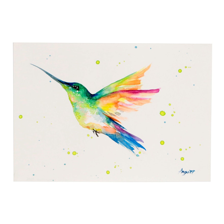 Anne Gorywine Watercolor Painting of Hummingbird