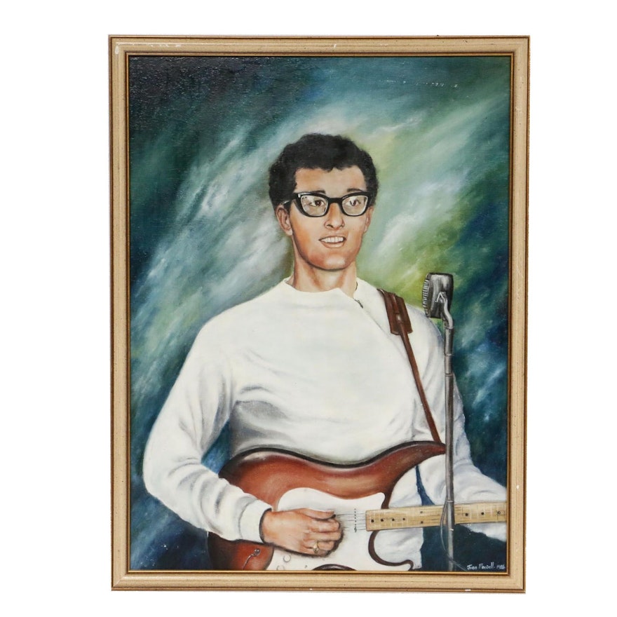 Joan Maxwell Portrait of Buddy Holly Oil Painting, 1986